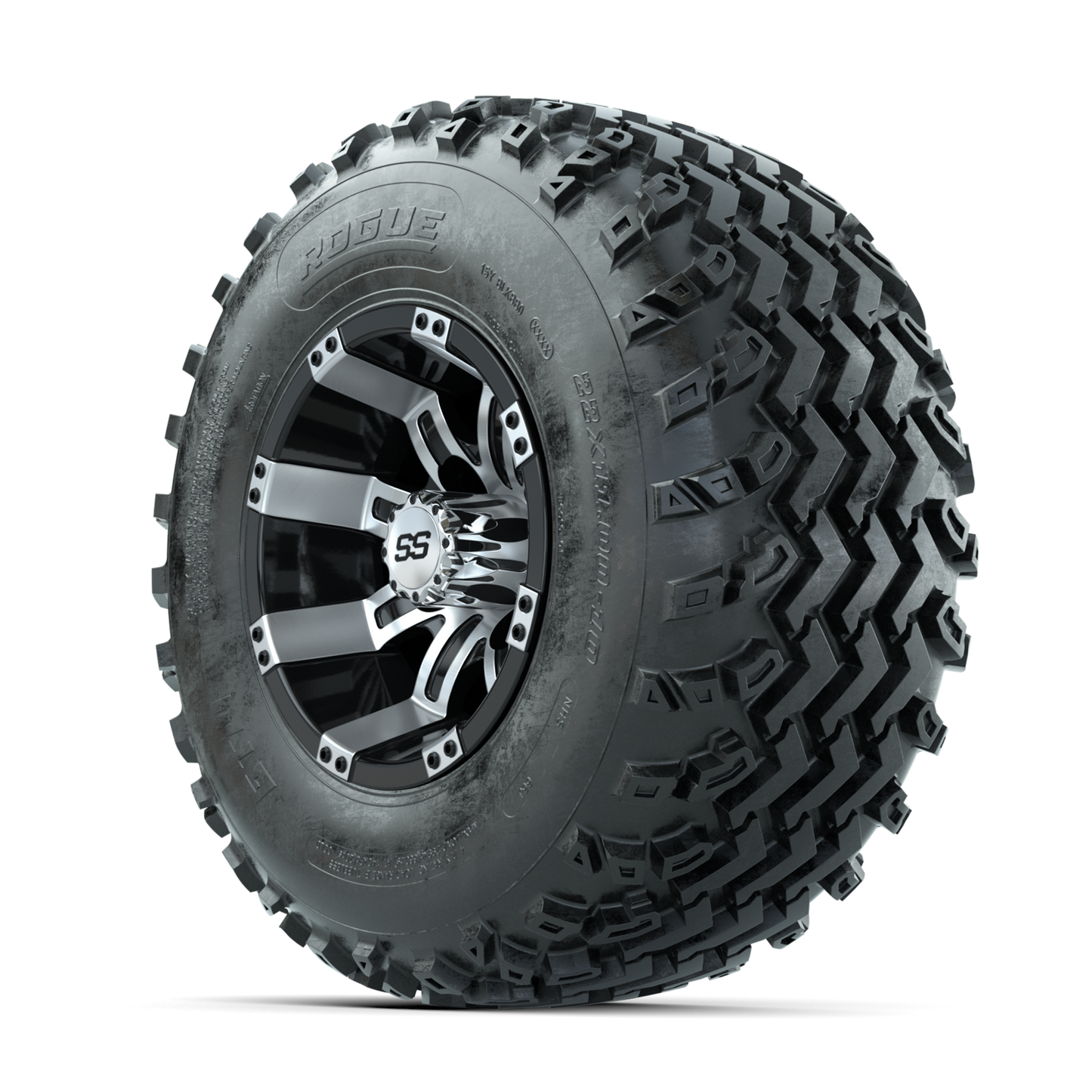 GTW Tempest Machined/Black 10 in Wheels with 22x11.00-10 Rogue All Terrain Tires Full Set