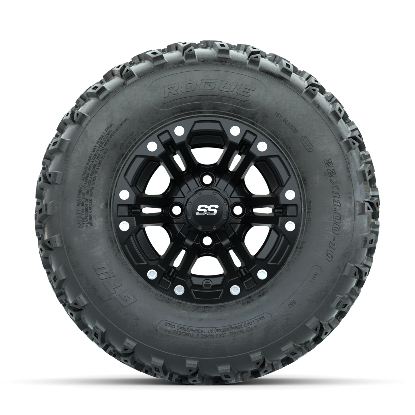 GTW Specter Matte Black 10 in Wheels with 22x11.00-10 Rogue All Terrain Tires Full Set