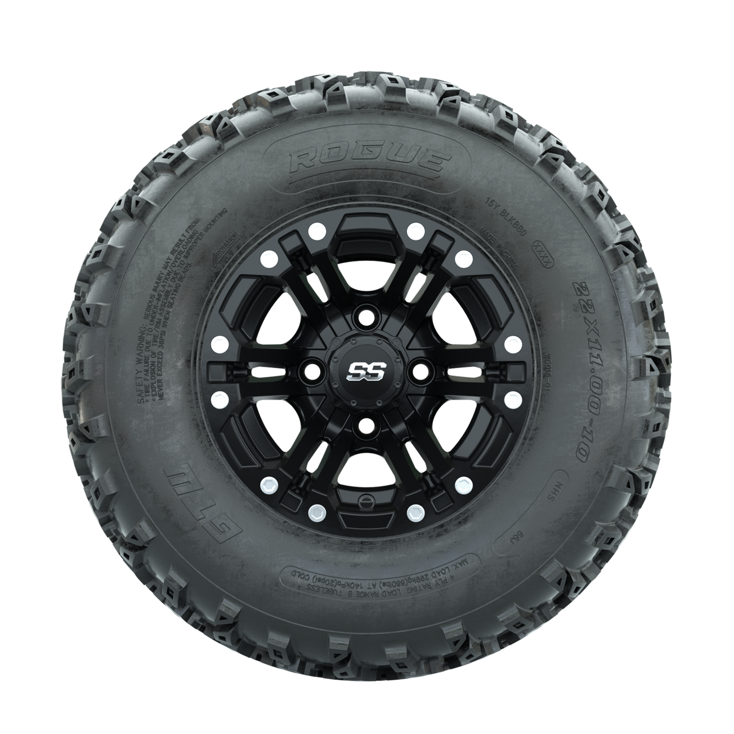 GTW Specter Matte Black 10 in Wheels with 22x11.00-10 Rogue All Terrain Tires Full Set