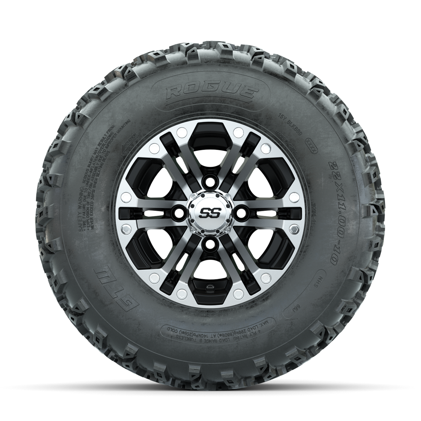 GTW Specter Machined/Black 10 in Wheels with 22x11.00-10 Rogue All Terrain Tires Full Set