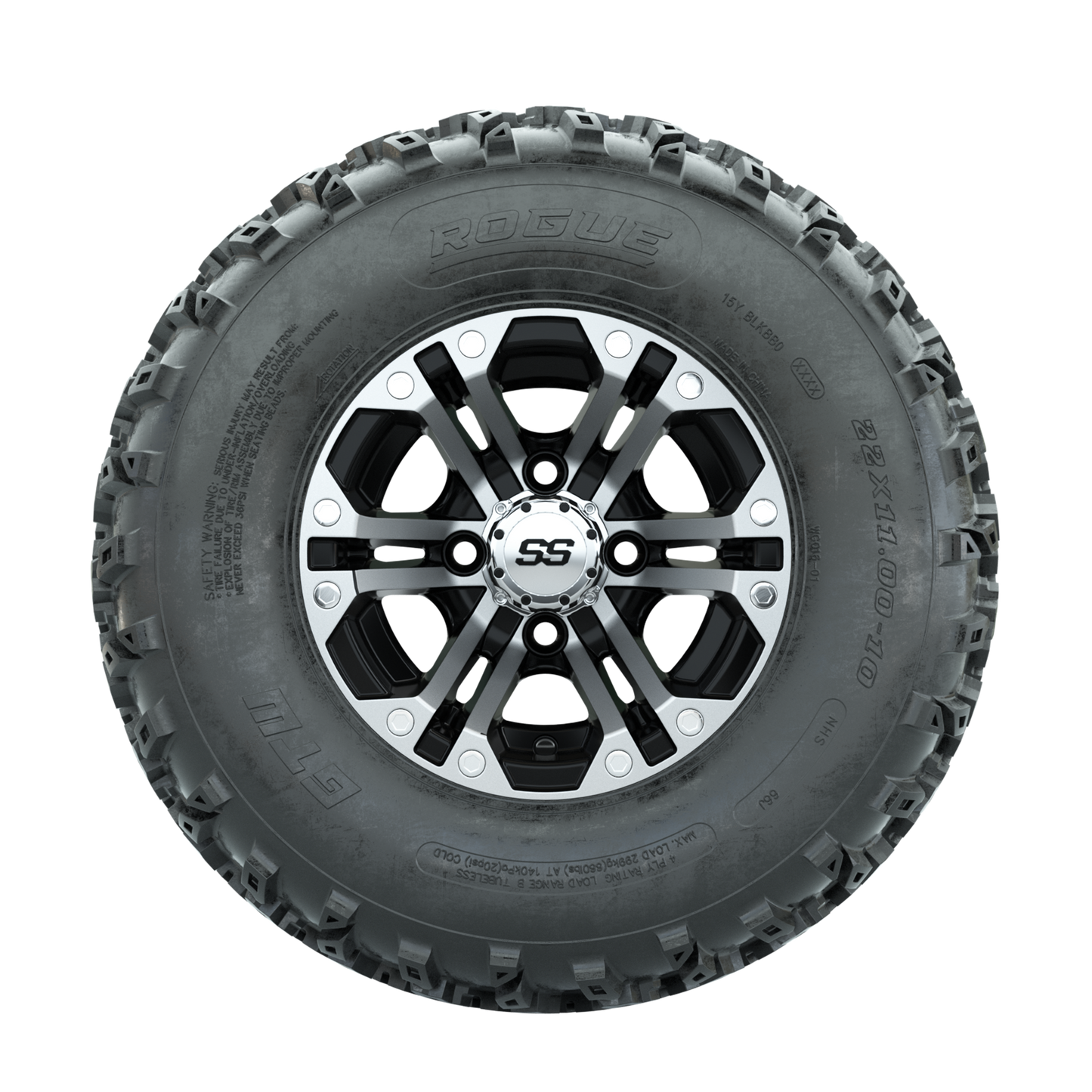 GTW Specter Machined/Black 10 in Wheels with 22x11.00-10 Rogue All Terrain Tires Full Set