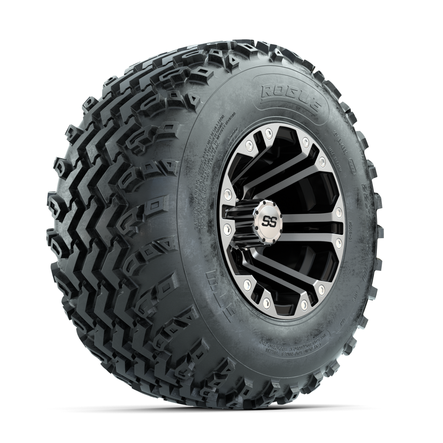 GTW Specter Machined/Black 10 in Wheels with 22x11.00-10 Rogue All Terrain Tires Full Set