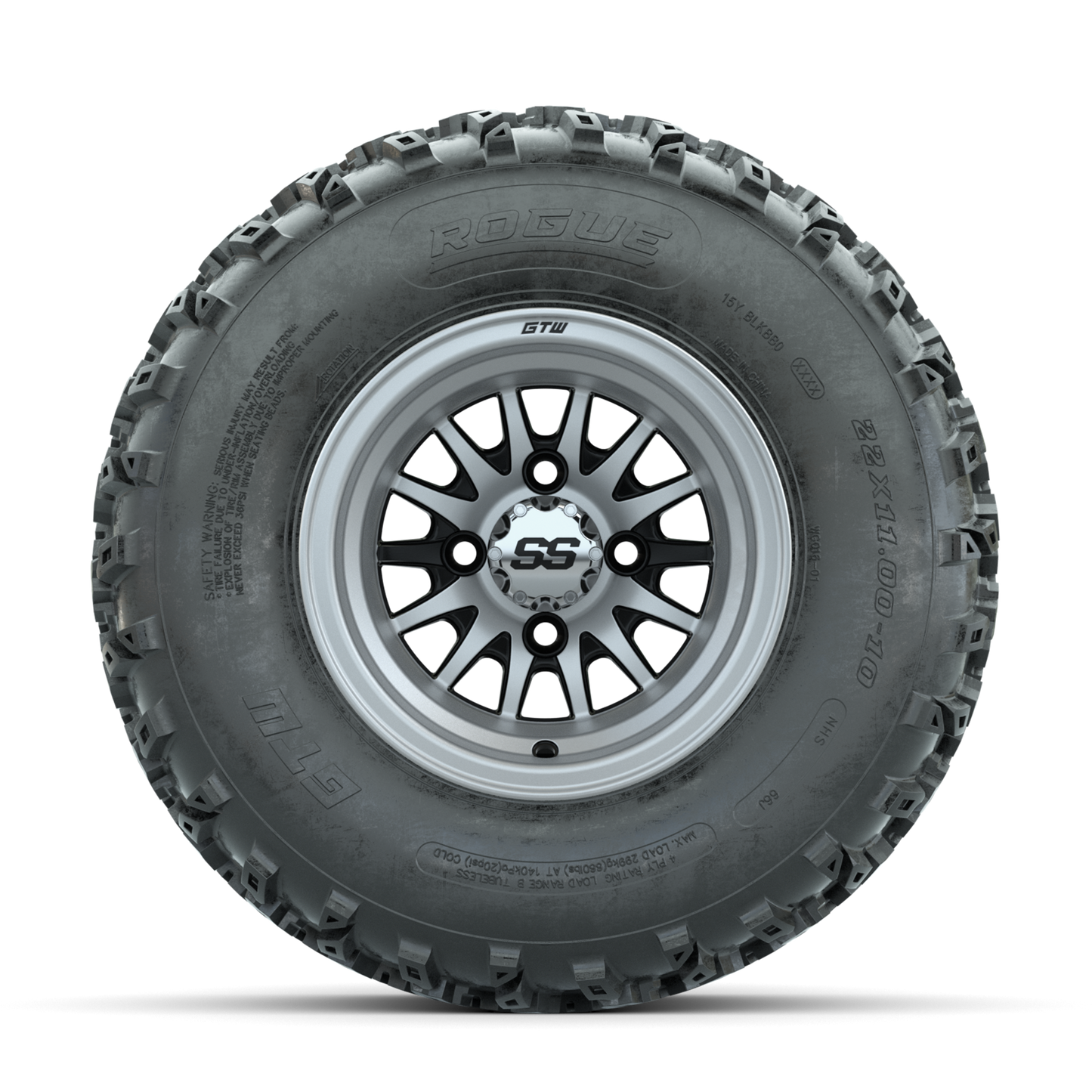 GTW Medusa Machined/Black 10 in Wheels with 22x11.00-10 Rogue All Terrain Tires Full Set
