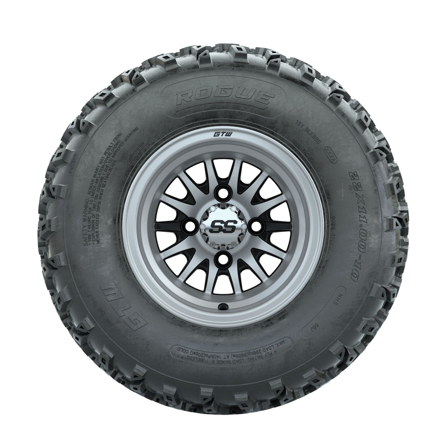 GTW Medusa Machined/Black 10 in Wheels with 22x11.00-10 Rogue All Terrain Tires Full Set