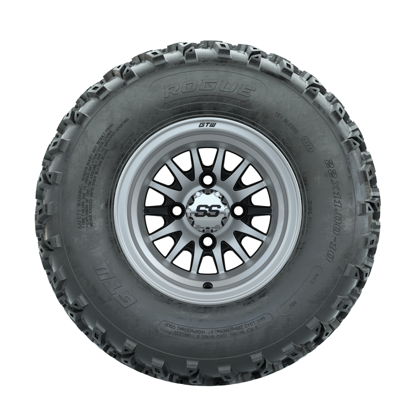 GTW Medusa Machined/Black 10 in Wheels with 22x11.00-10 Rogue All Terrain Tires Full Set