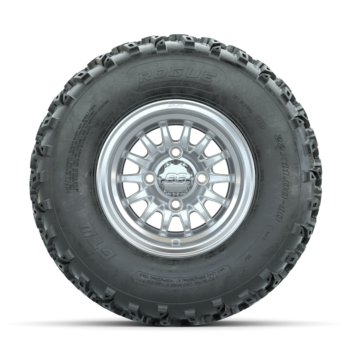 GTW Medusa Machined/Silver 10 in Wheels with 22x11.00-10 Rogue All Terrain Tires Full Set