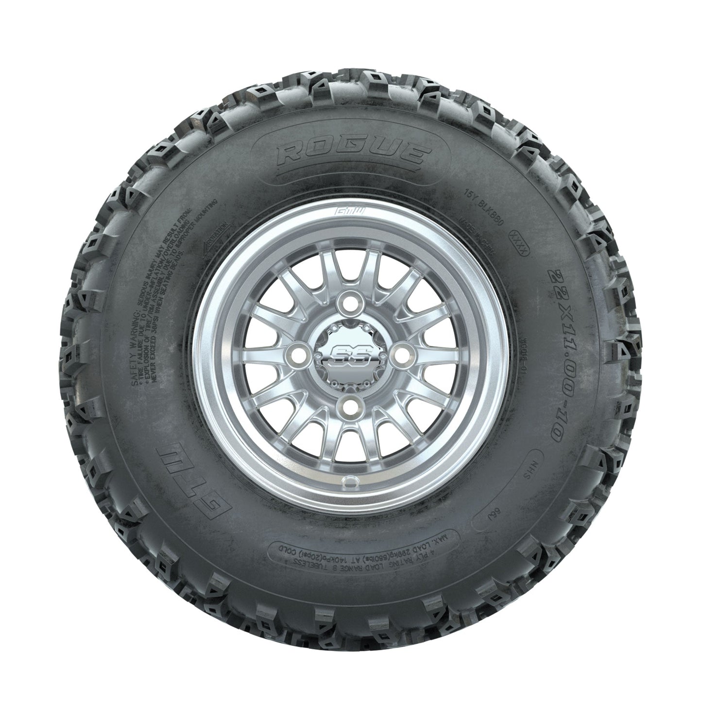 GTW Medusa Machined/Silver 10 in Wheels with 22x11.00-10 Rogue All Terrain Tires Full Set