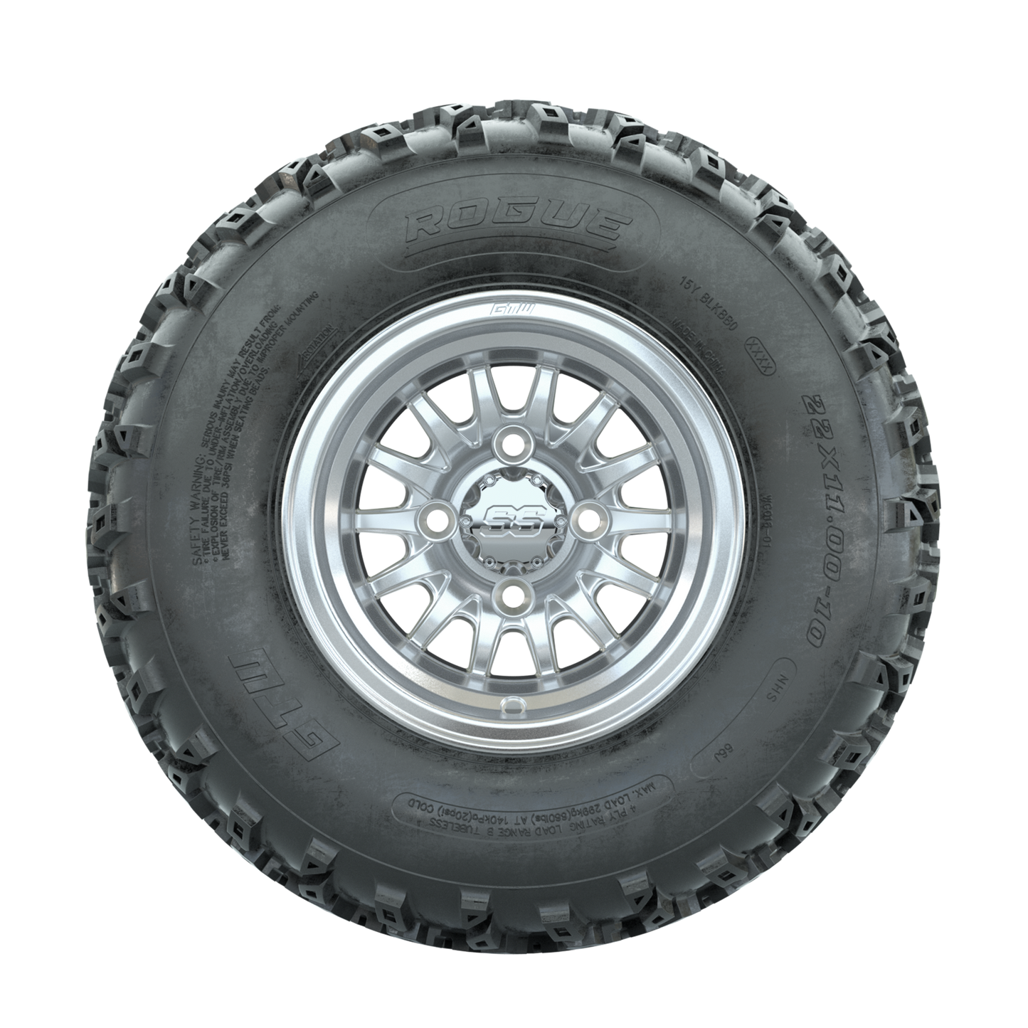 GTW Medusa Machined/Silver 10 in Wheels with 22x11.00-10 Rogue All Terrain Tires Full Set