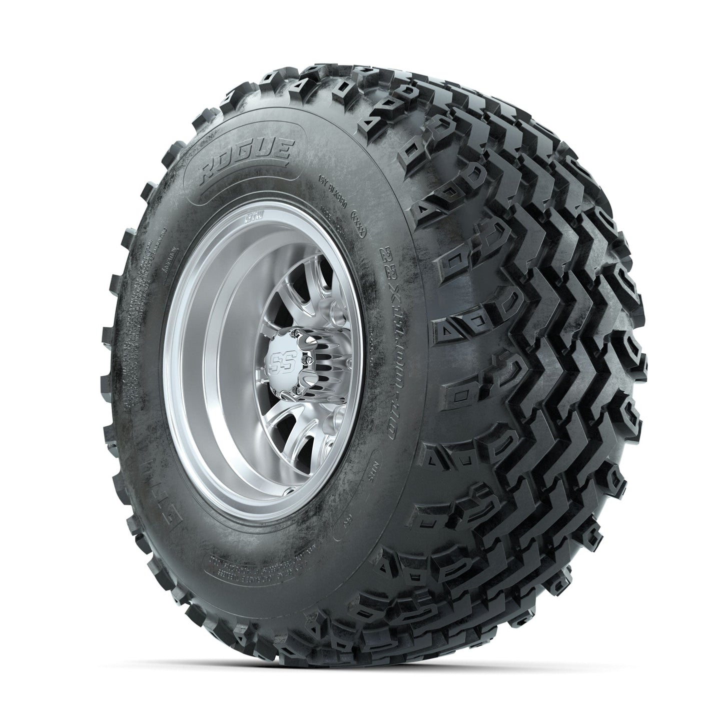 GTW Medusa Machined/Silver 10 in Wheels with 22x11.00-10 Rogue All Terrain Tires Full Set