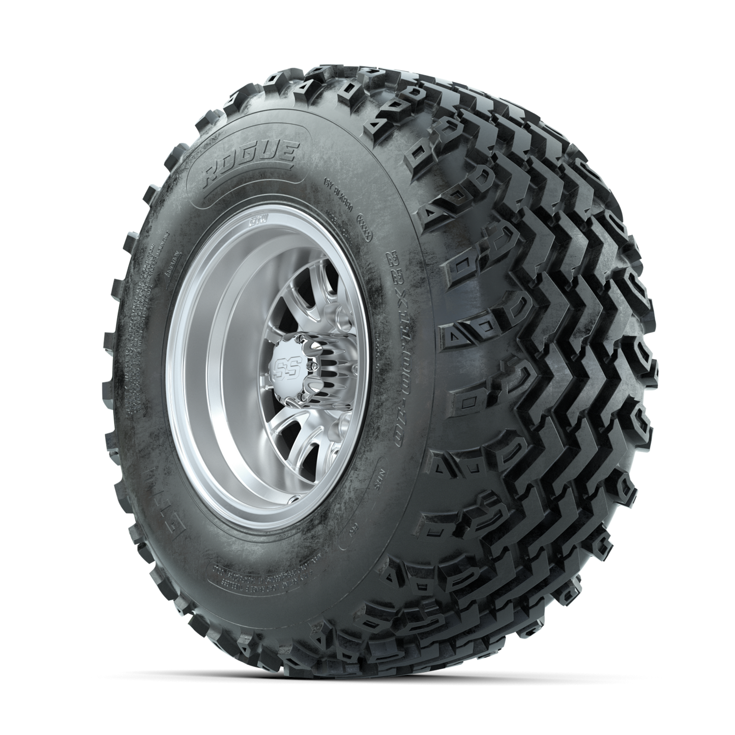 GTW Medusa Machined/Silver 10 in Wheels with 22x11.00-10 Rogue All Terrain Tires Full Set