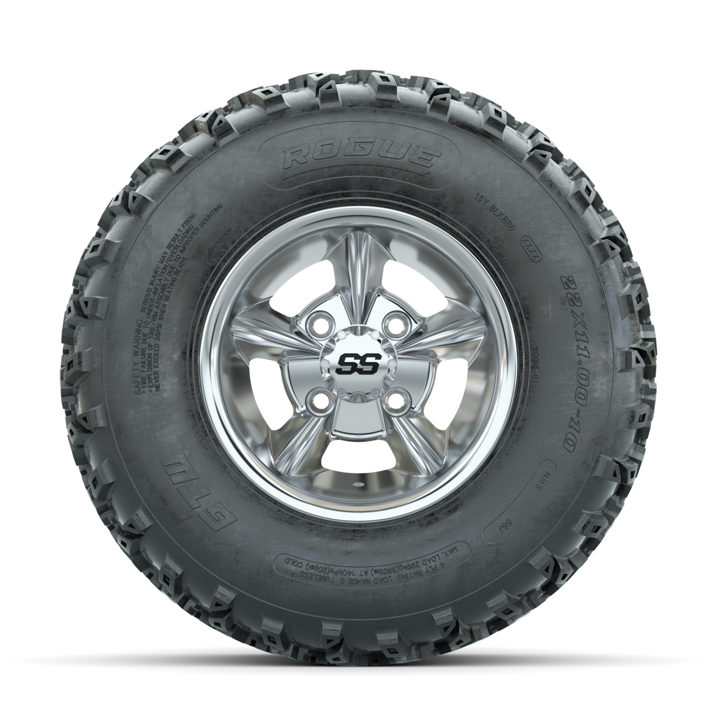 GTW Godfather Chrome 10 in Wheels with 22x11.00-10 Rogue All Terrain Tires Full Set