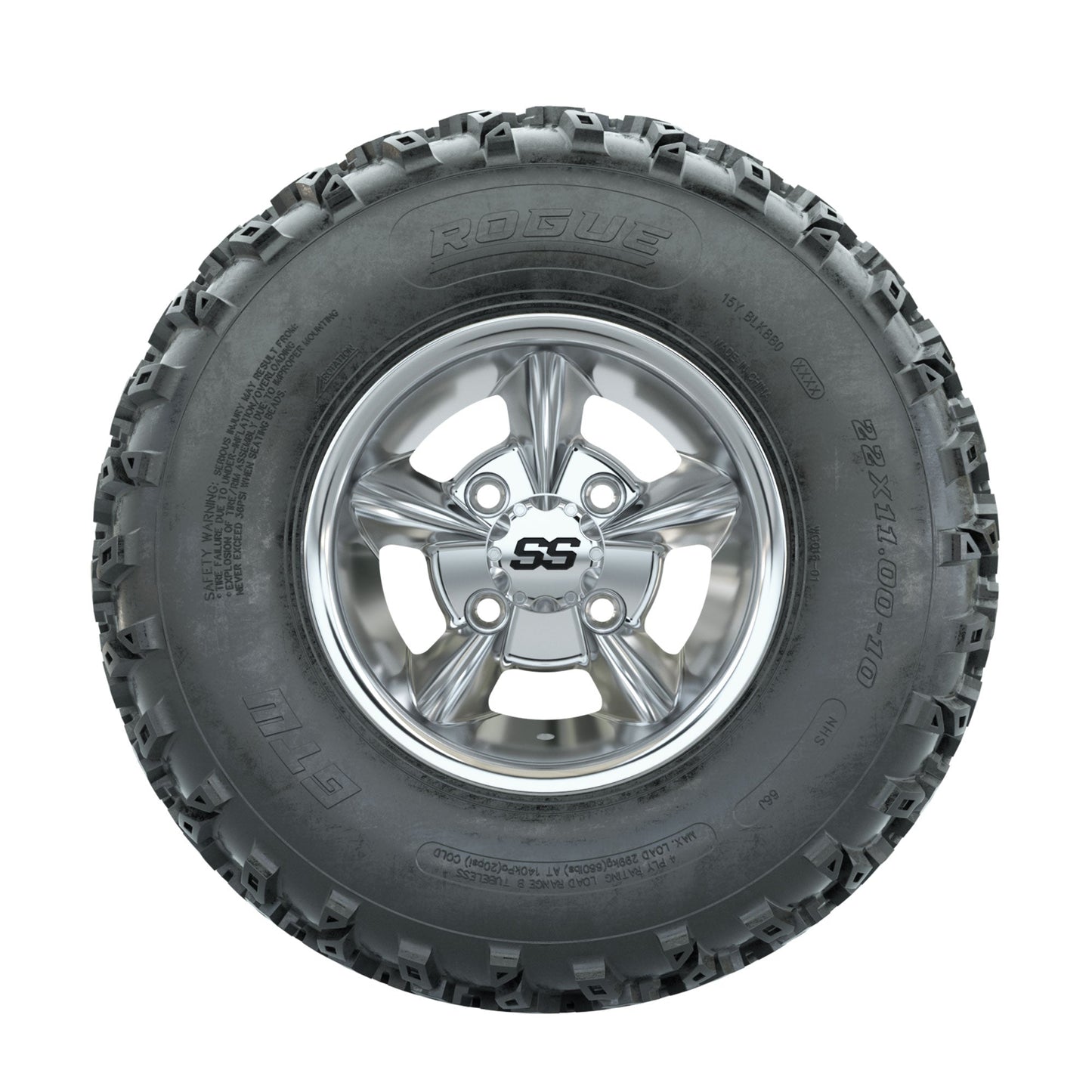 GTW Godfather Chrome 10 in Wheels with 22x11.00-10 Rogue All Terrain Tires Full Set