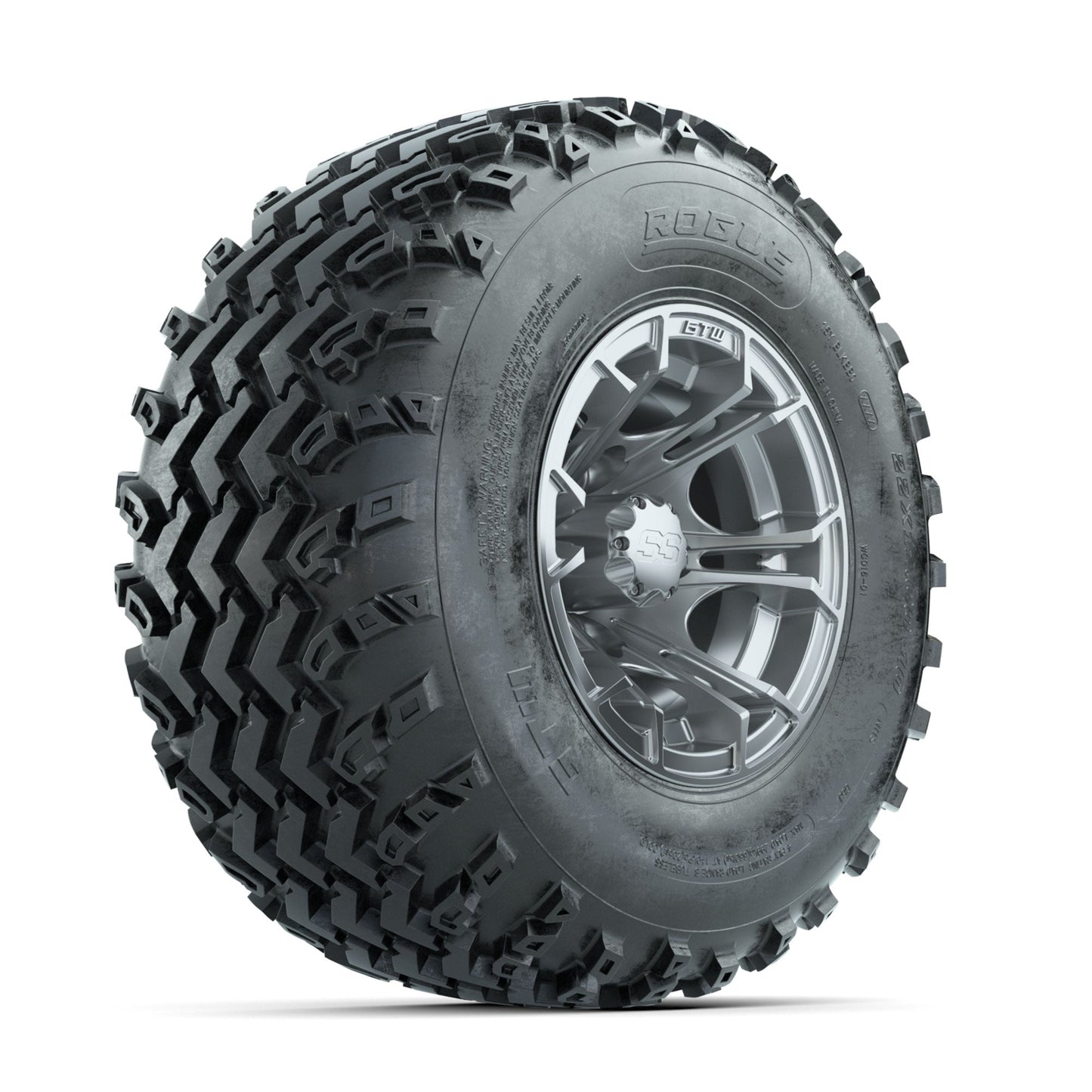 GTW Spyder Silver 10 in Wheels with 22x11.00-10 Rogue All Terrain Tires Full Set