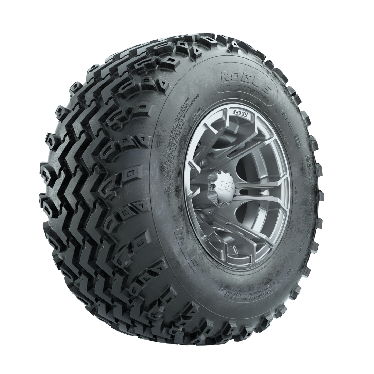 GTW Spyder Silver 10 in Wheels with 22x11.00-10 Rogue All Terrain Tires Full Set