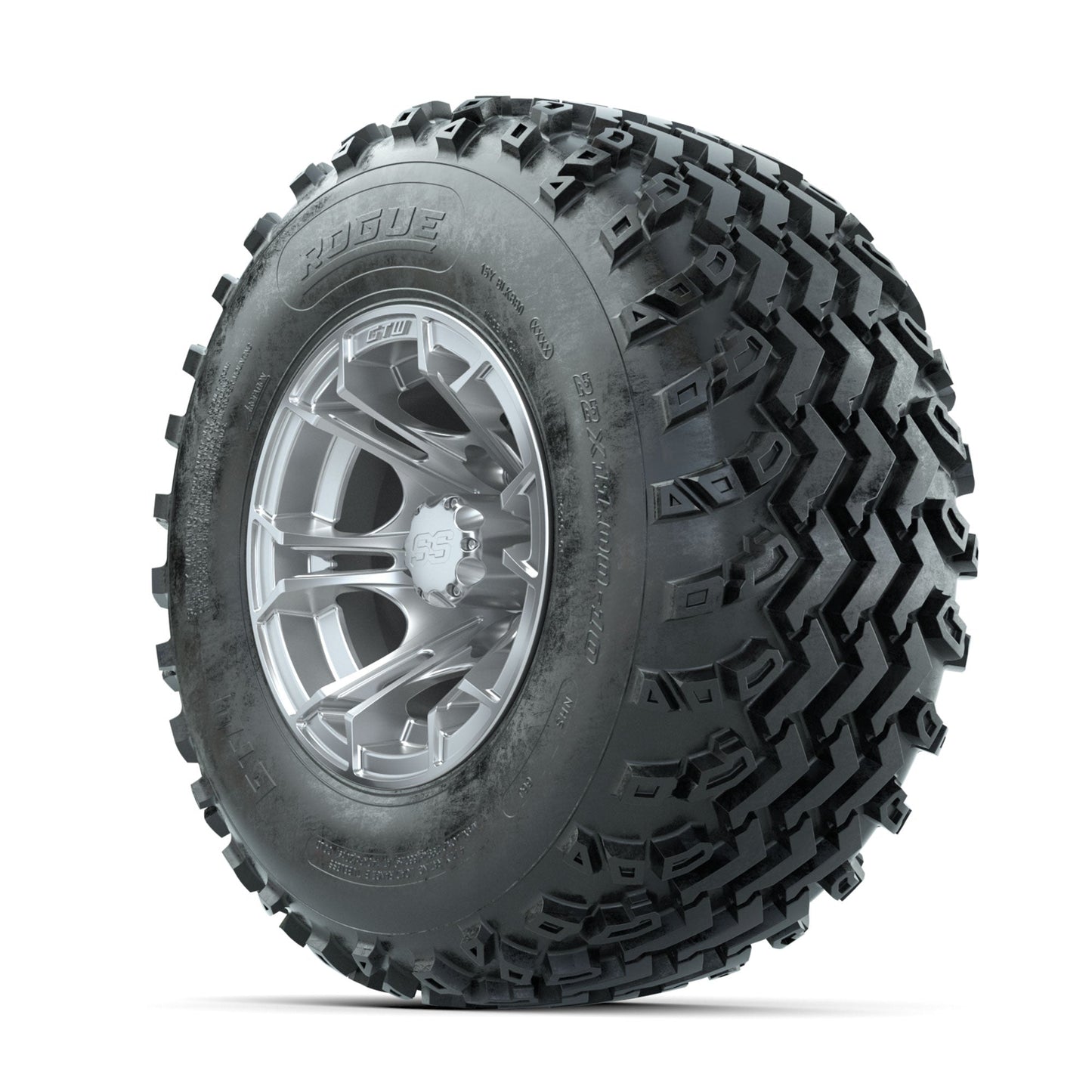 GTW Spyder Silver 10 in Wheels with 22x11.00-10 Rogue All Terrain Tires Full Set