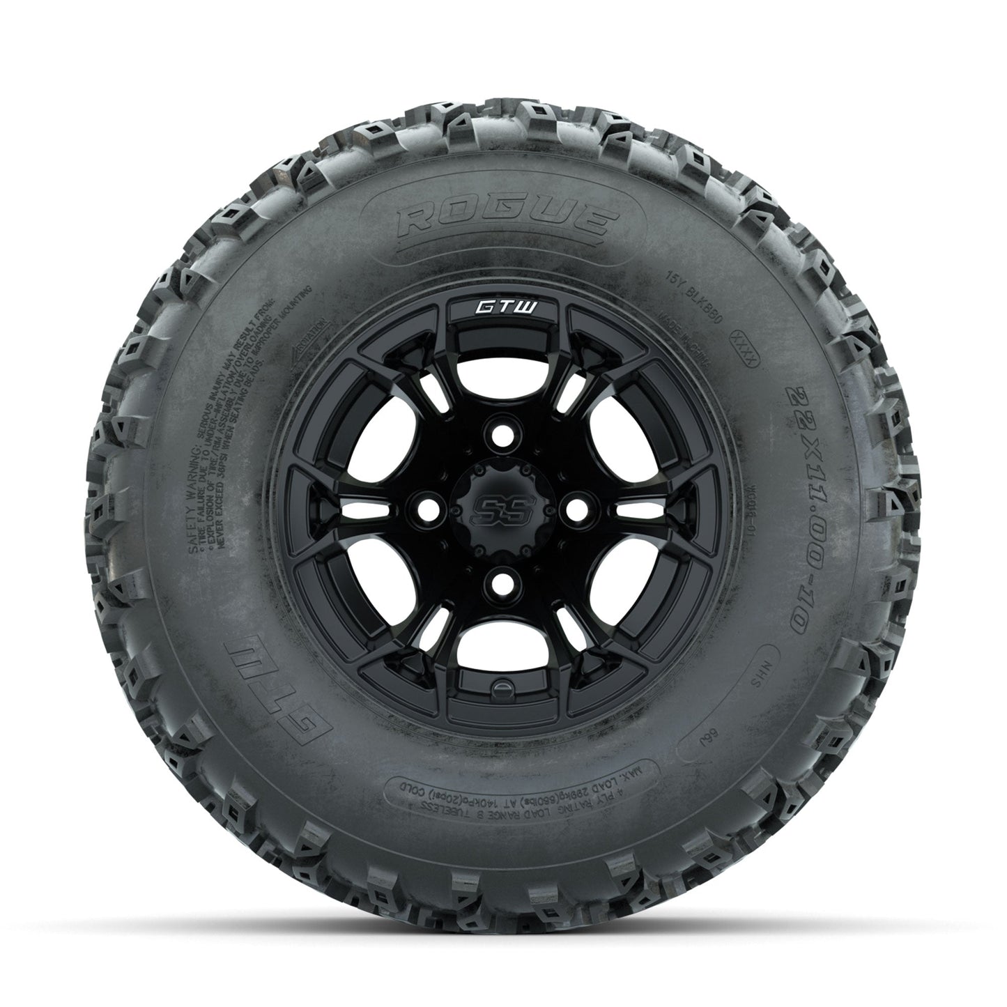 GTW Spyder Matte Black 10 in Wheels with 22x11.00-10 Rogue All Terrain Tires Full Set