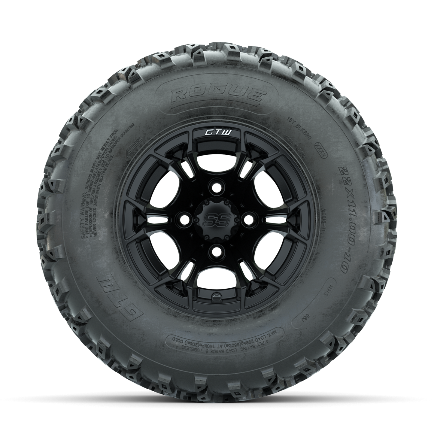 GTW Spyder Matte Black 10 in Wheels with 22x11.00-10 Rogue All Terrain Tires Full Set