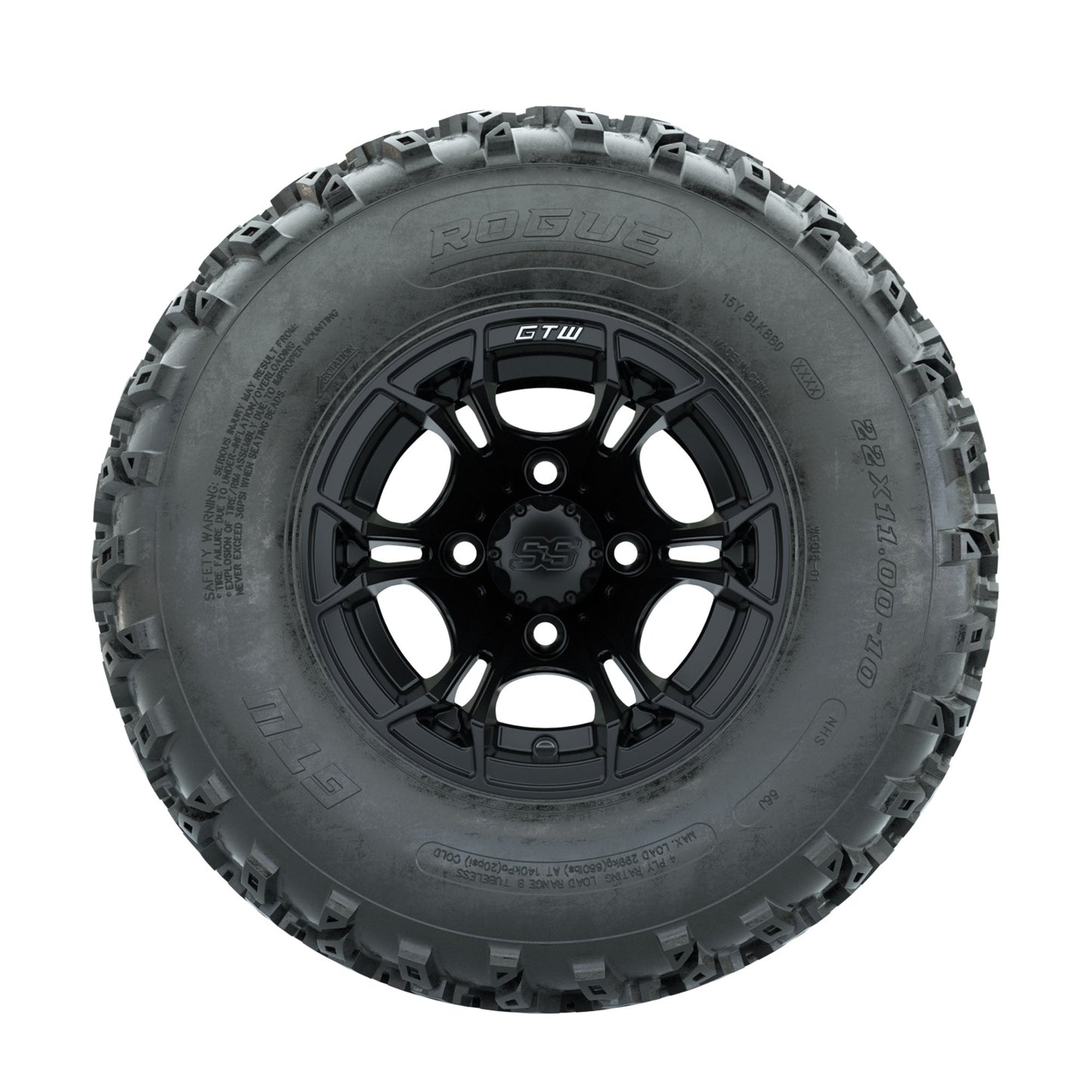 GTW Spyder Matte Black 10 in Wheels with 22x11.00-10 Rogue All Terrain Tires Full Set