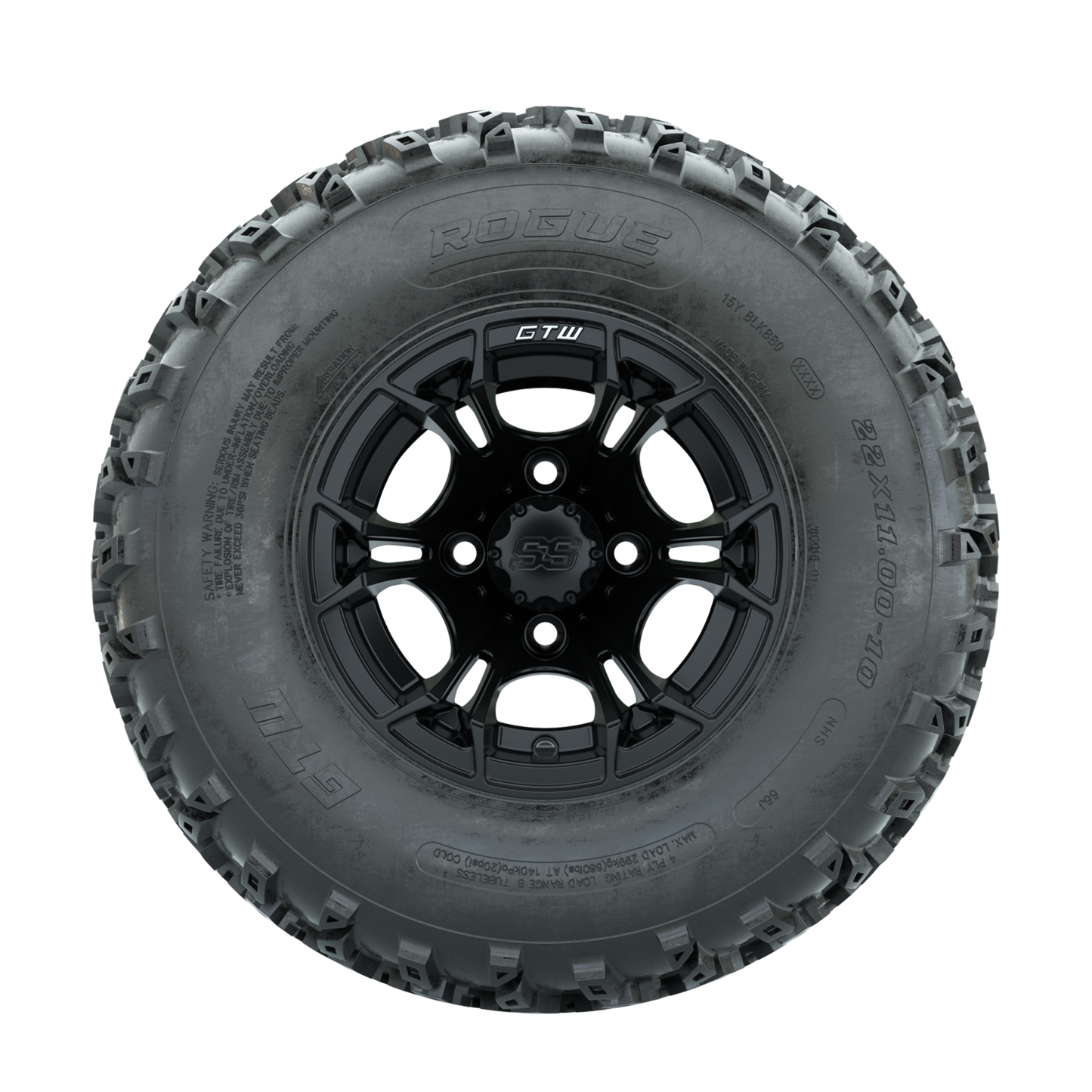 GTW Spyder Matte Black 10 in Wheels with 22x11.00-10 Rogue All Terrain Tires Full Set