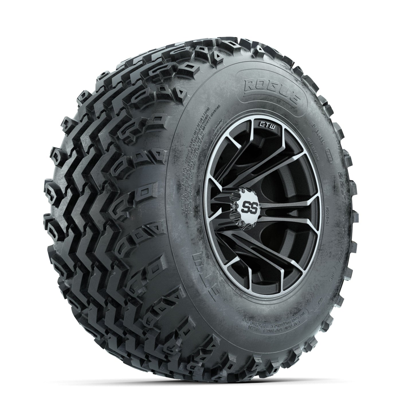 GTW Spyder Machined/Matte Grey 10 in Wheels with 22x11.00-10 Rogue All Terrain Tires Full Set