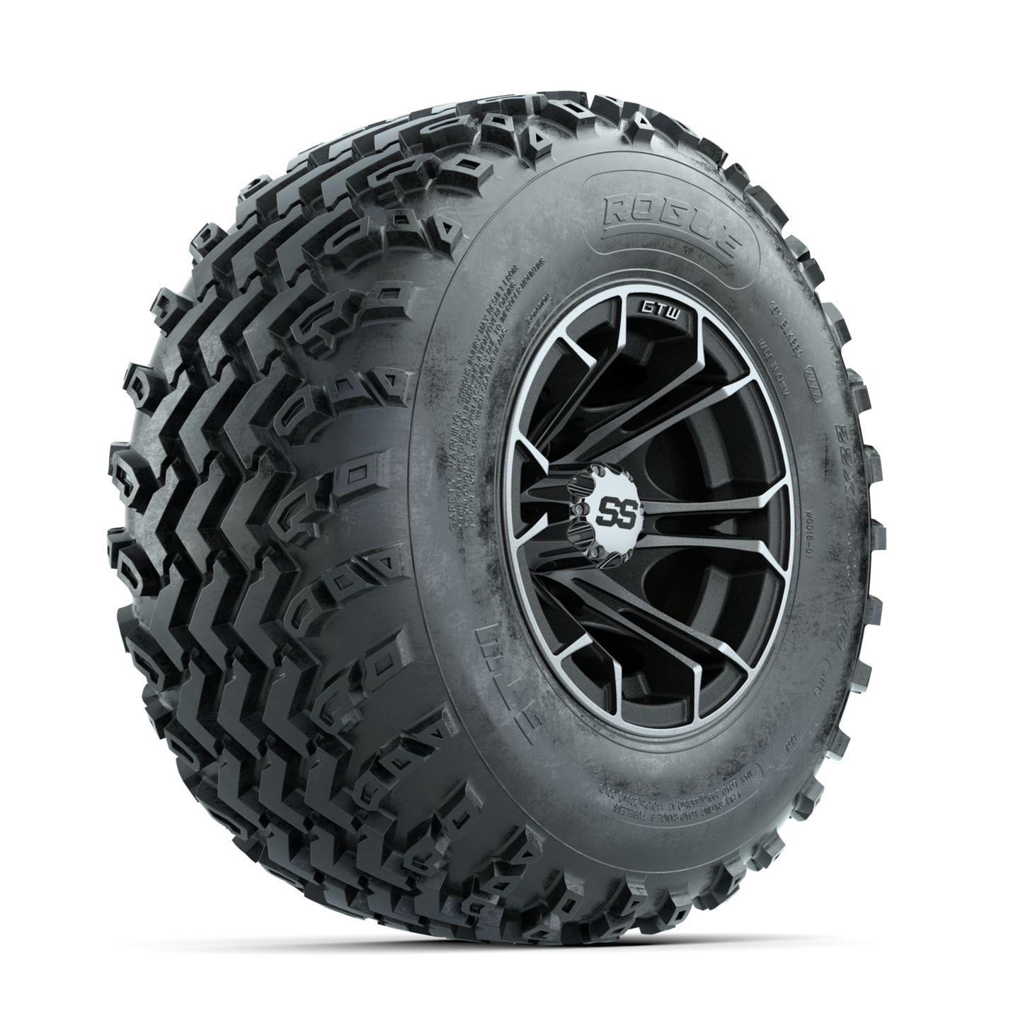 GTW Spyder Machined/Matte Grey 10 in Wheels with 22x11.00-10 Rogue All Terrain Tires Full Set