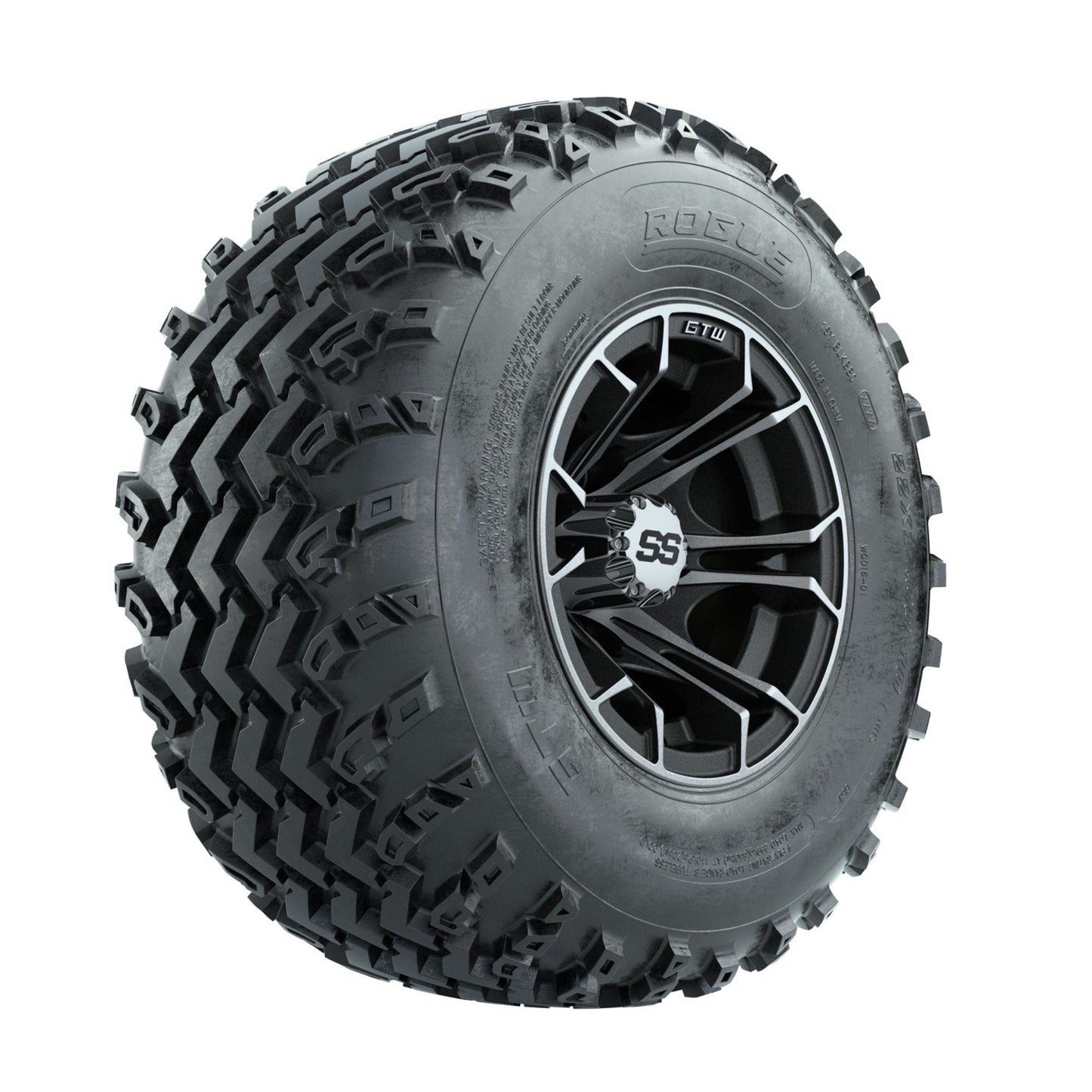 GTW Spyder Machined/Matte Grey 10 in Wheels with 22x11.00-10 Rogue All Terrain Tires Full Set