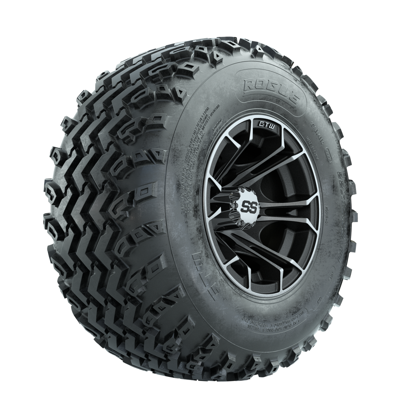 GTW Spyder Machined/Matte Grey 10 in Wheels with 22x11.00-10 Rogue All Terrain Tires Full Set