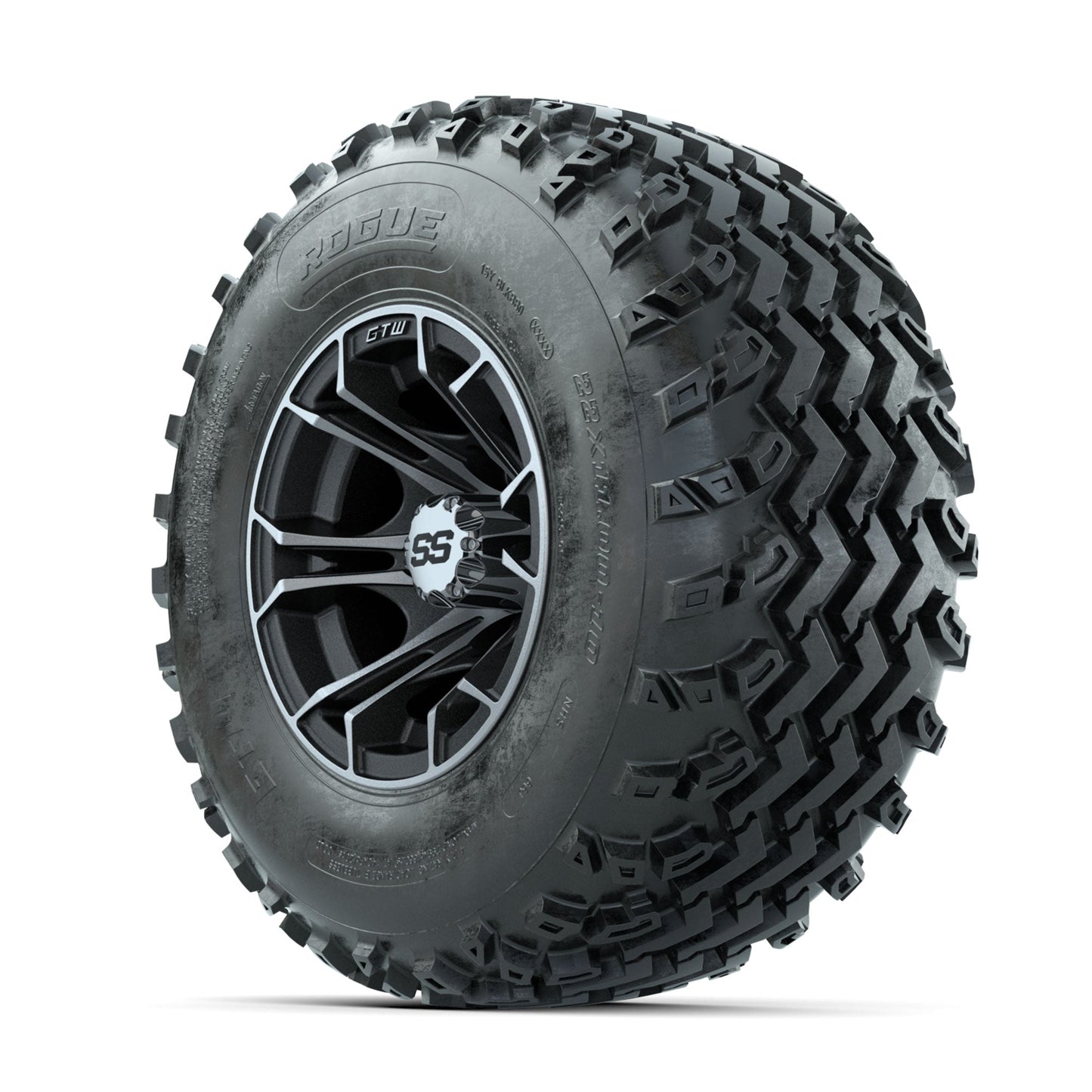 GTW Spyder Machined/Matte Grey 10 in Wheels with 22x11.00-10 Rogue All Terrain Tires Full Set