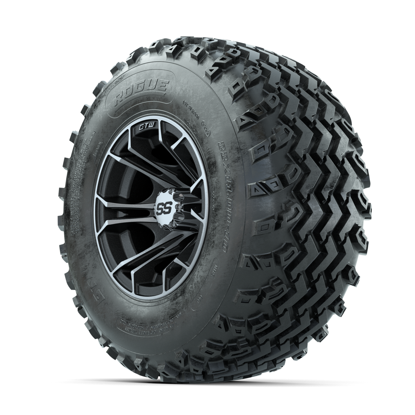 GTW Spyder Machined/Matte Grey 10 in Wheels with 22x11.00-10 Rogue All Terrain Tires Full Set