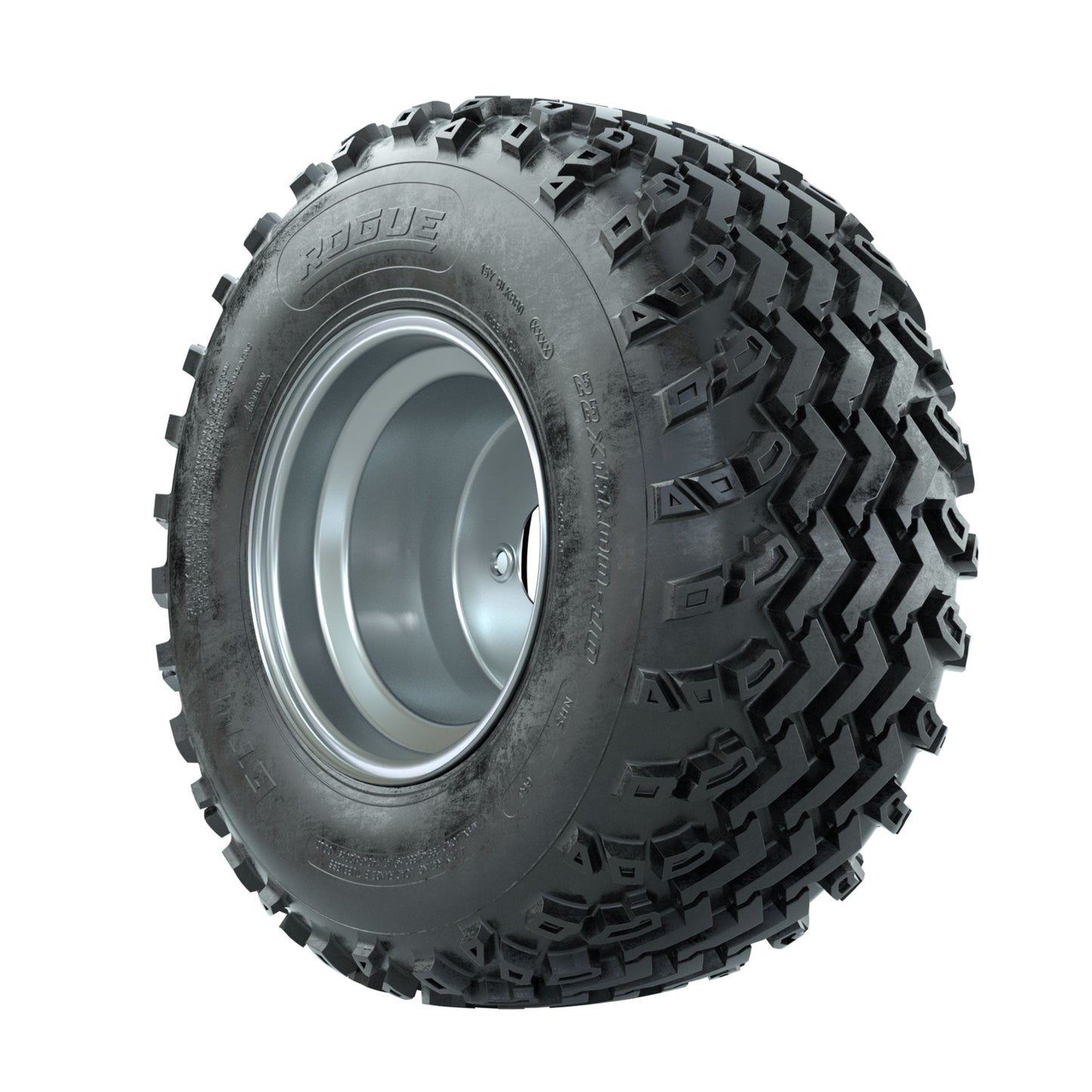 GTW Steel Silver 3:5 Offset 10 in Wheels with 22x11.00-10 Rogue All Terrain Tires Full Set