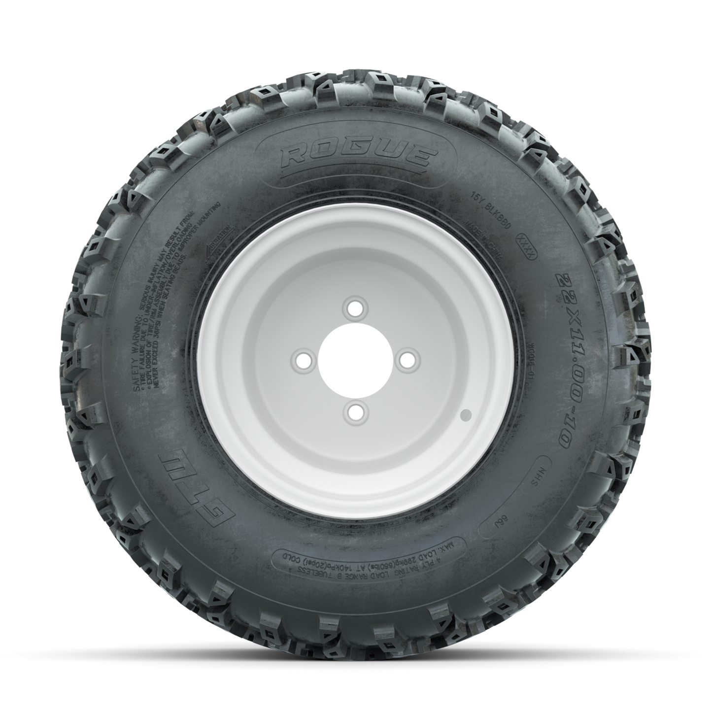 GTW Steel White 3:5 Offset 10 in Wheels with 22x11.00-10 Rogue All Terrain Tires Full Set