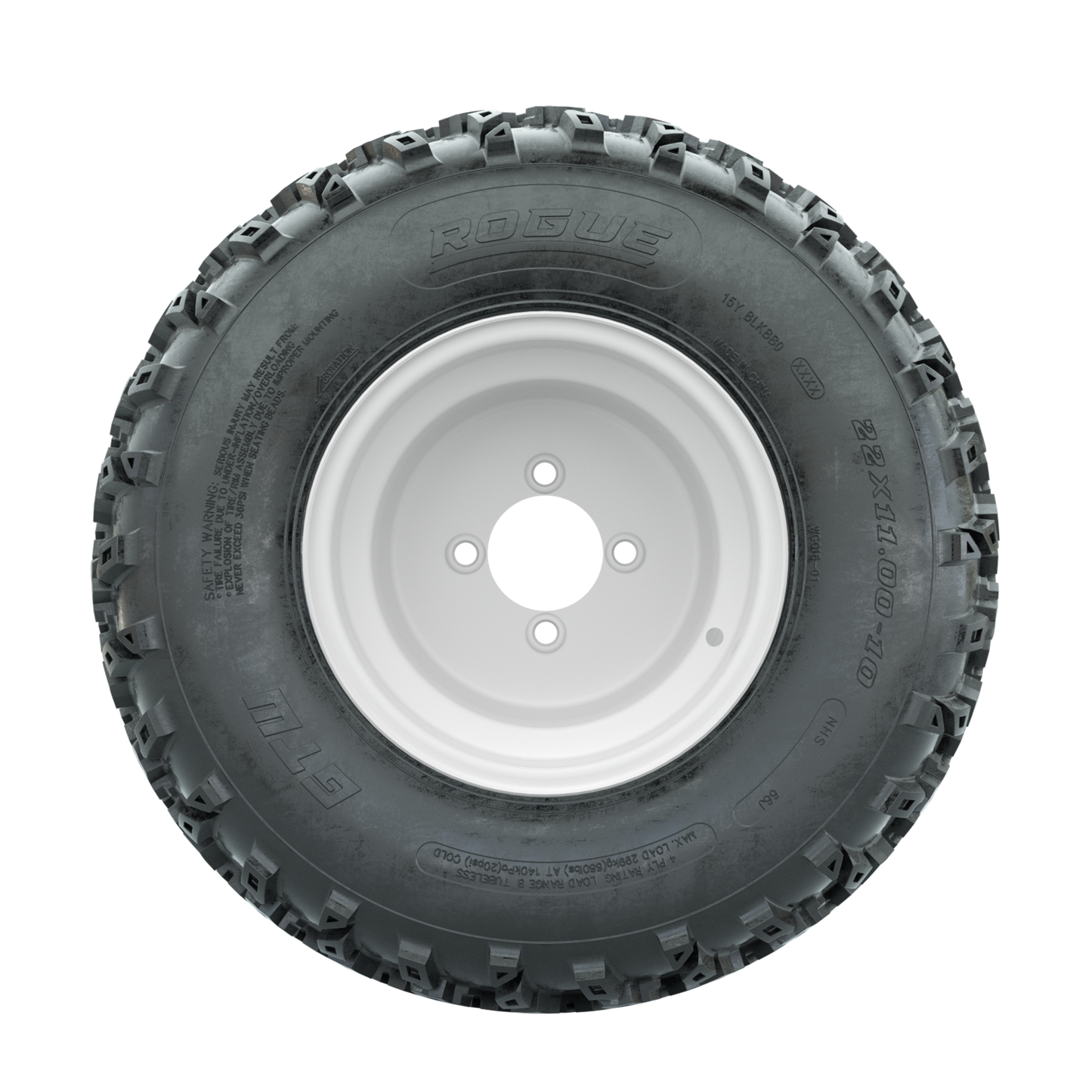 GTW Steel White 3:5 Offset 10 in Wheels with 22x11.00-10 Rogue All Terrain Tires Full Set