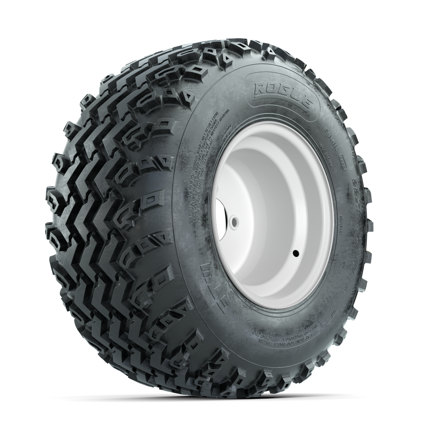 GTW Steel White 3:5 Offset 10 in Wheels with 22x11.00-10 Rogue All Terrain Tires Full Set