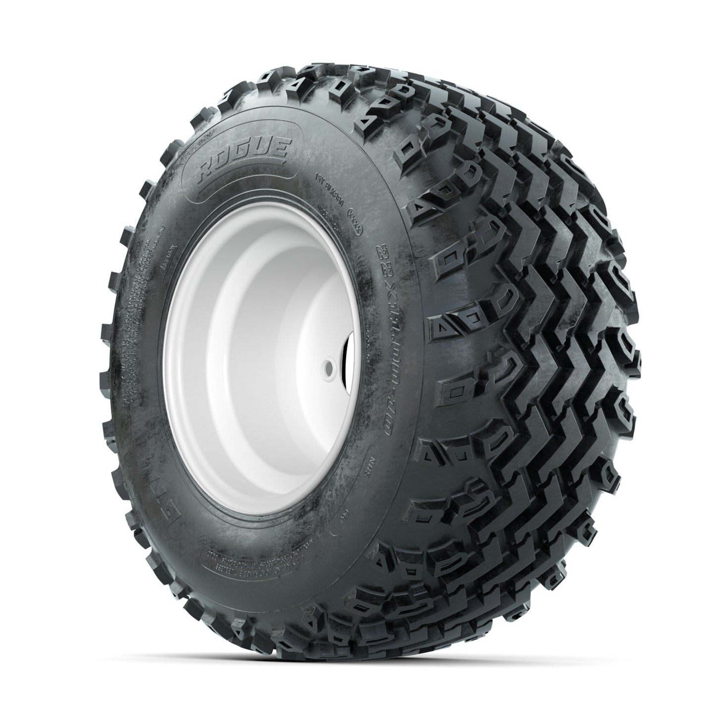 GTW Steel White 3:5 Offset 10 in Wheels with 22x11.00-10 Rogue All Terrain Tires Full Set
