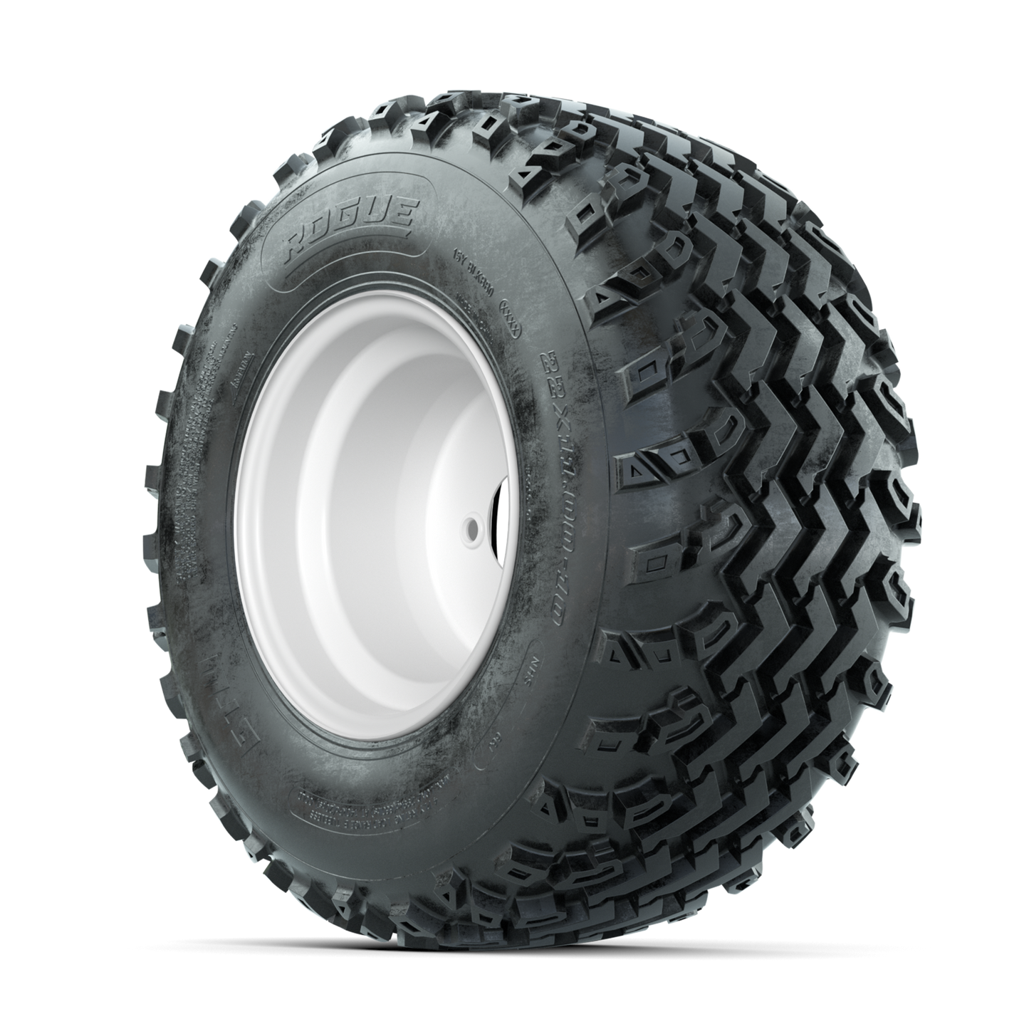 GTW Steel White 3:5 Offset 10 in Wheels with 22x11.00-10 Rogue All Terrain Tires Full Set