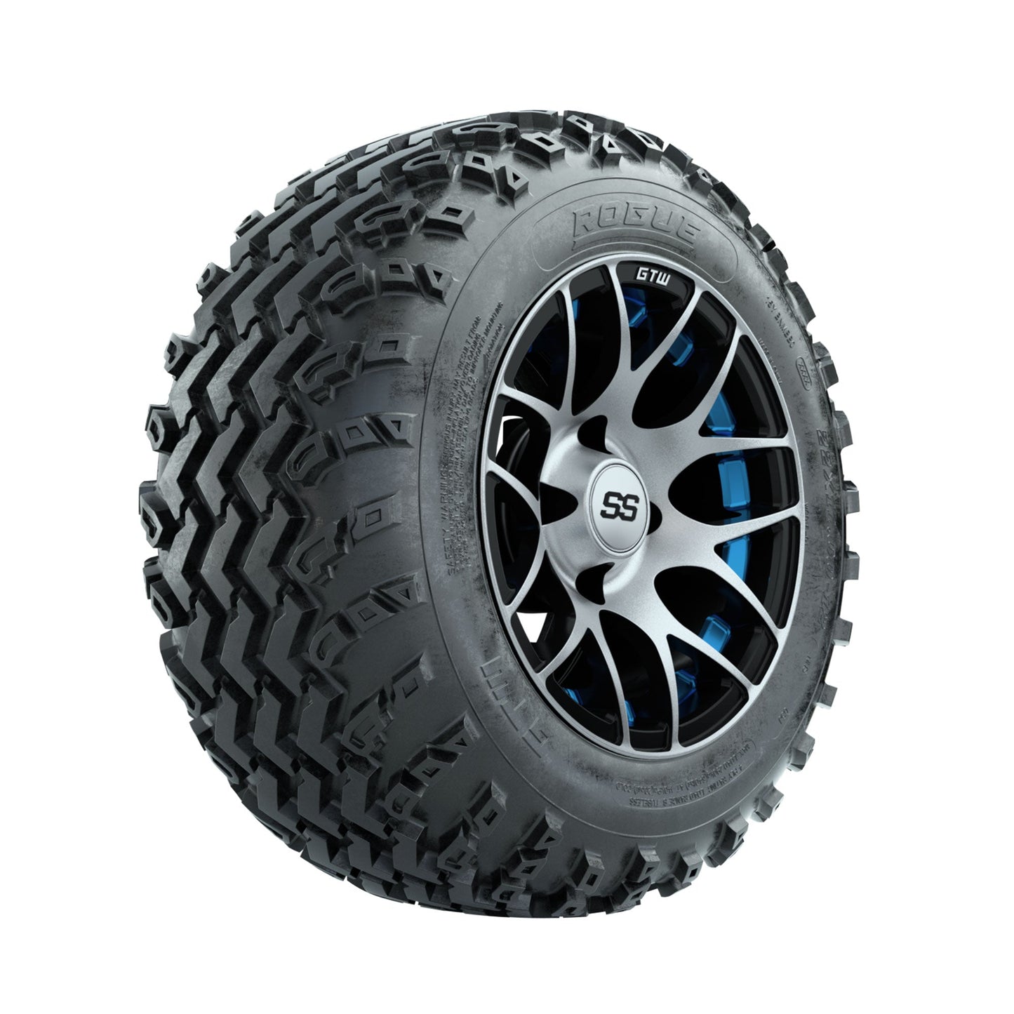 GTW Pursuit Blue 12 in Wheels with 22x11.00-12 Rogue All Terrain Tires Full Set