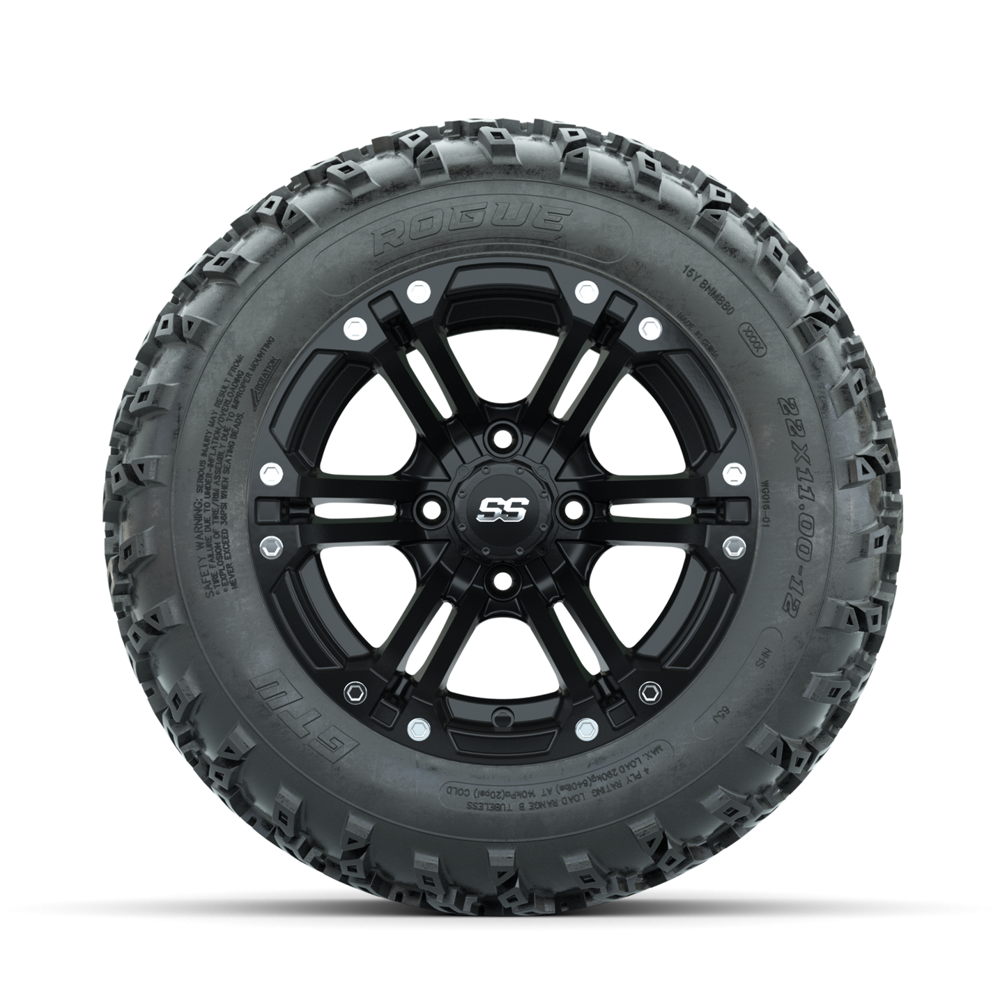 GTW Specter Matte Black 12 in Wheels with 22x11.00-12 Rogue All Terrain Tires Full Set