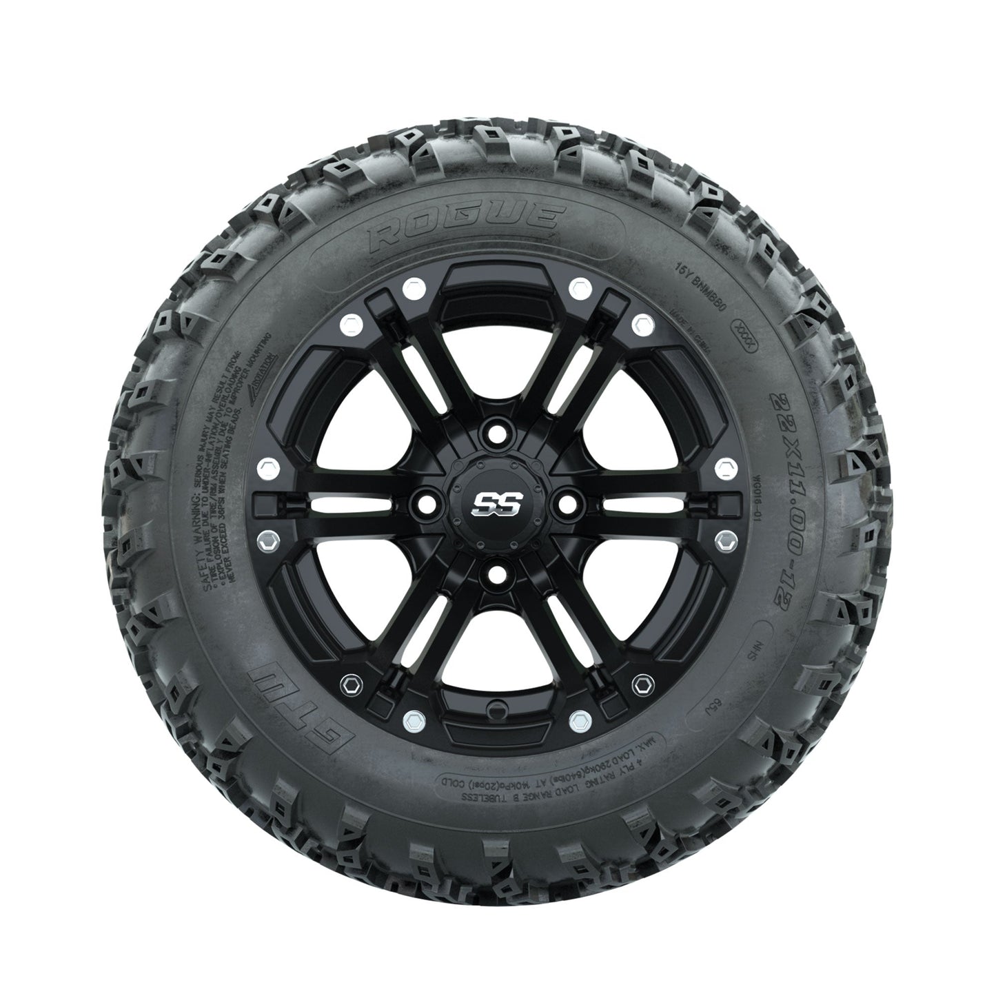 GTW Specter Matte Black 12 in Wheels with 22x11.00-12 Rogue All Terrain Tires Full Set