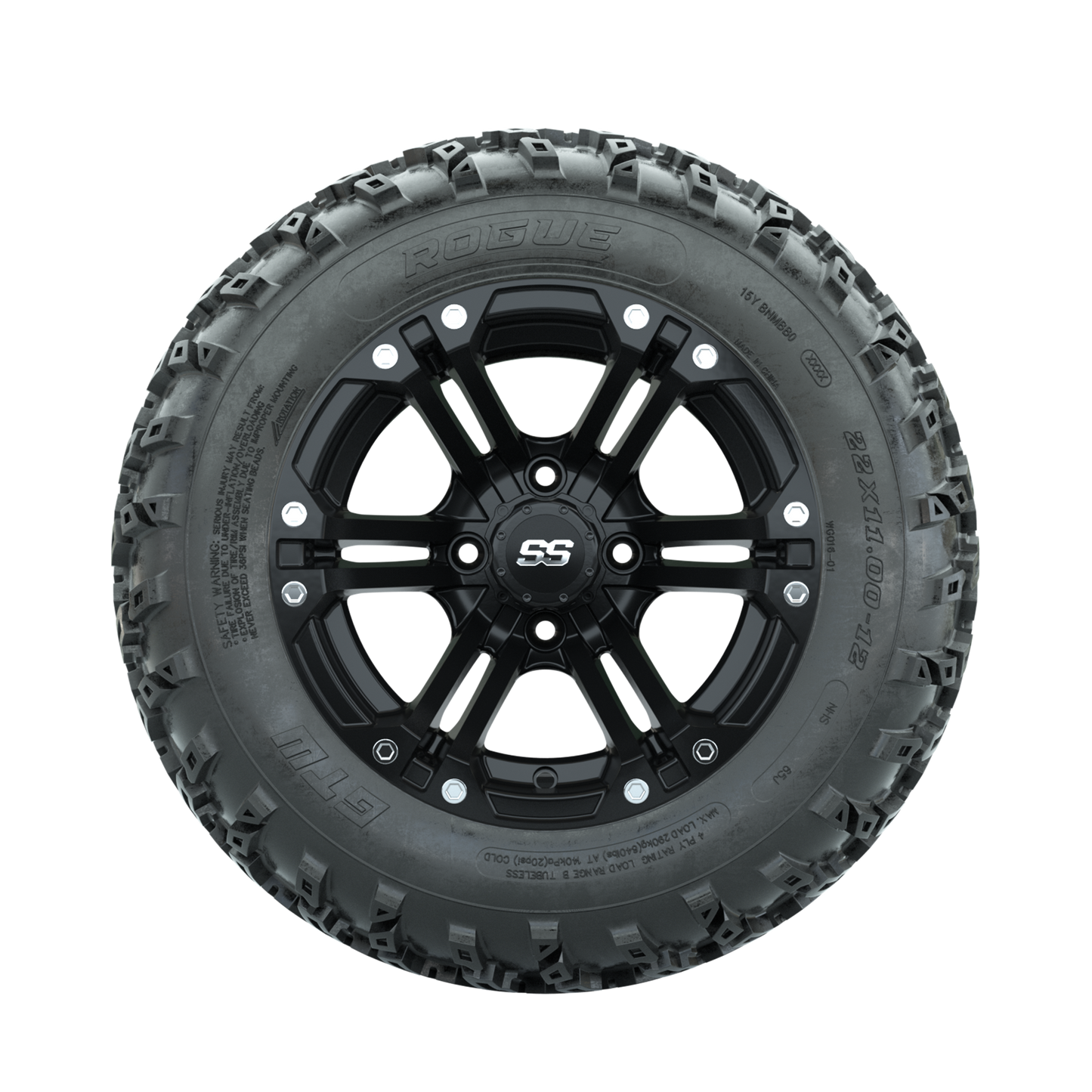 GTW Specter Matte Black 12 in Wheels with 22x11.00-12 Rogue All Terrain Tires Full Set