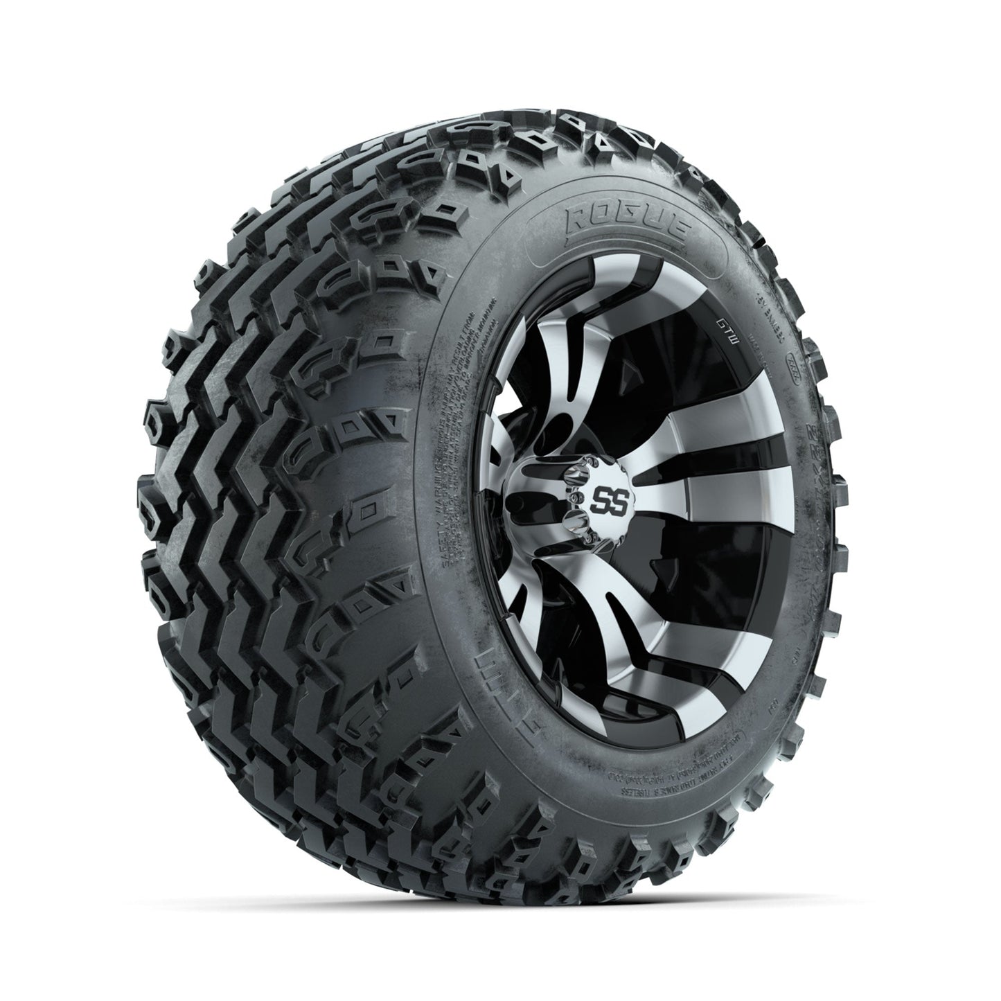GTW Vampire Machined/Black 12 in Wheels with 22x11.00-12 Rogue All Terrain Tires Full Set