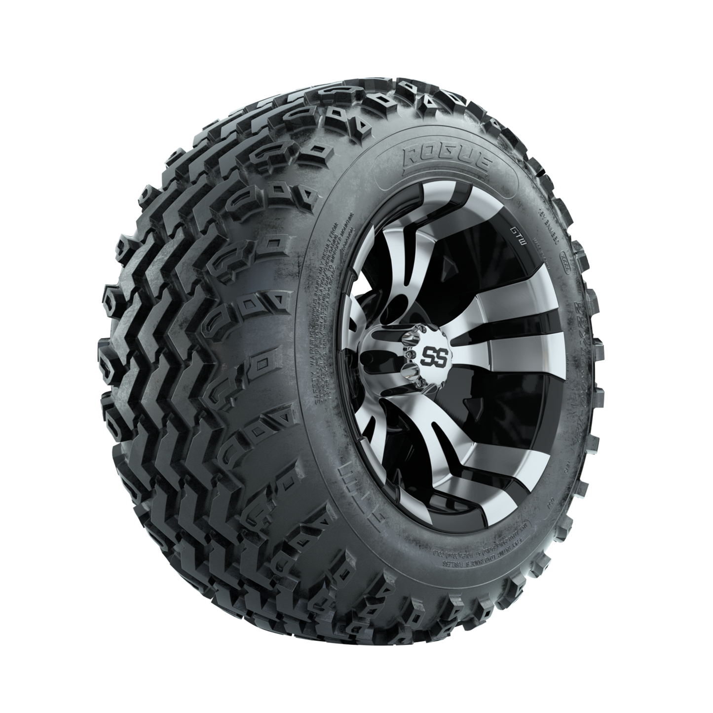 GTW Vampire Machined/Black 12 in Wheels with 22x11.00-12 Rogue All Terrain Tires Full Set