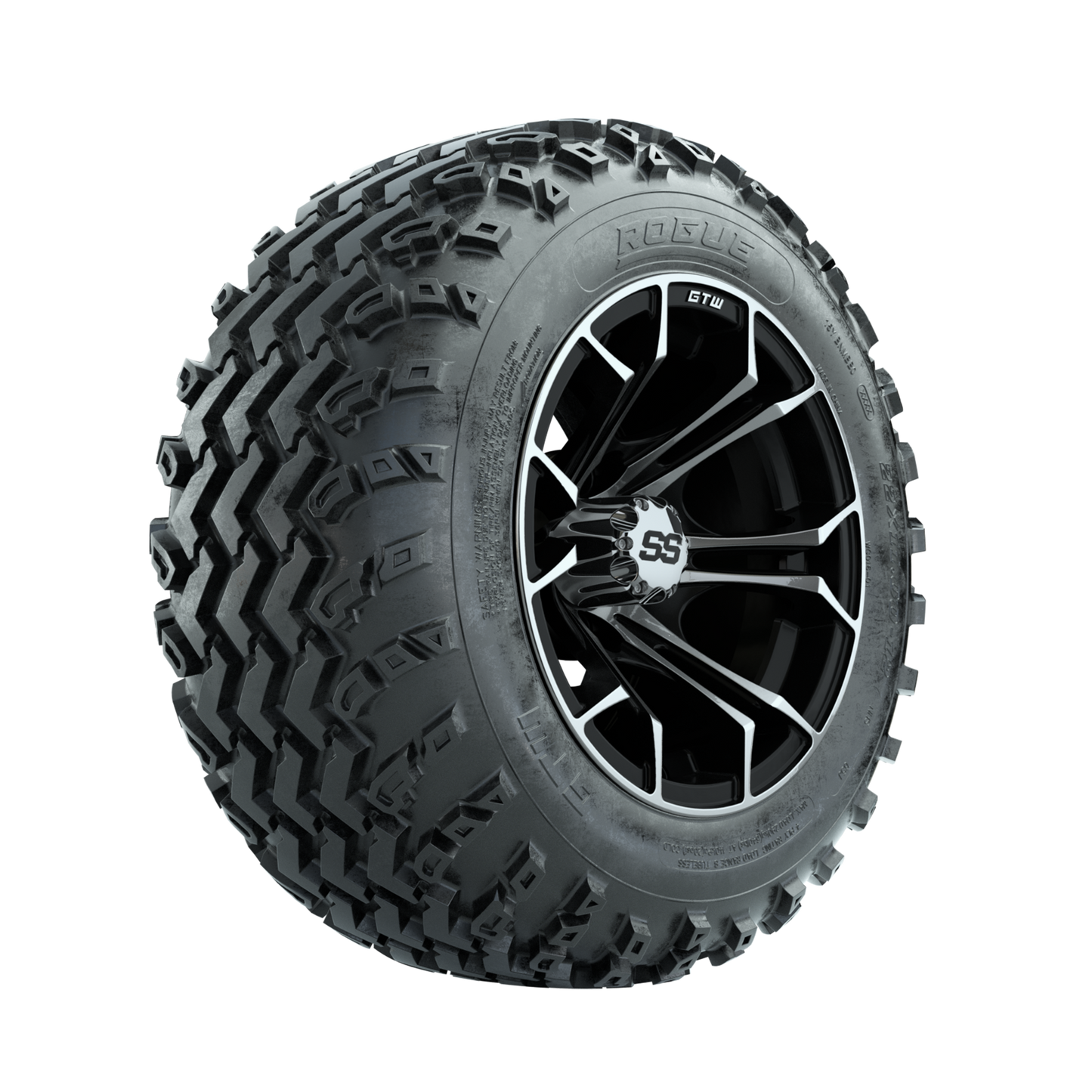 GTW Spyder Machined/Black 12 in Wheels with 22x11.00-12 Rogue All Terrain Tires Full Set