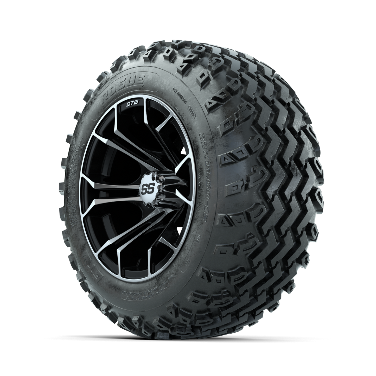 GTW Spyder Machined/Black 12 in Wheels with 22x11.00-12 Rogue All Terrain Tires Full Set