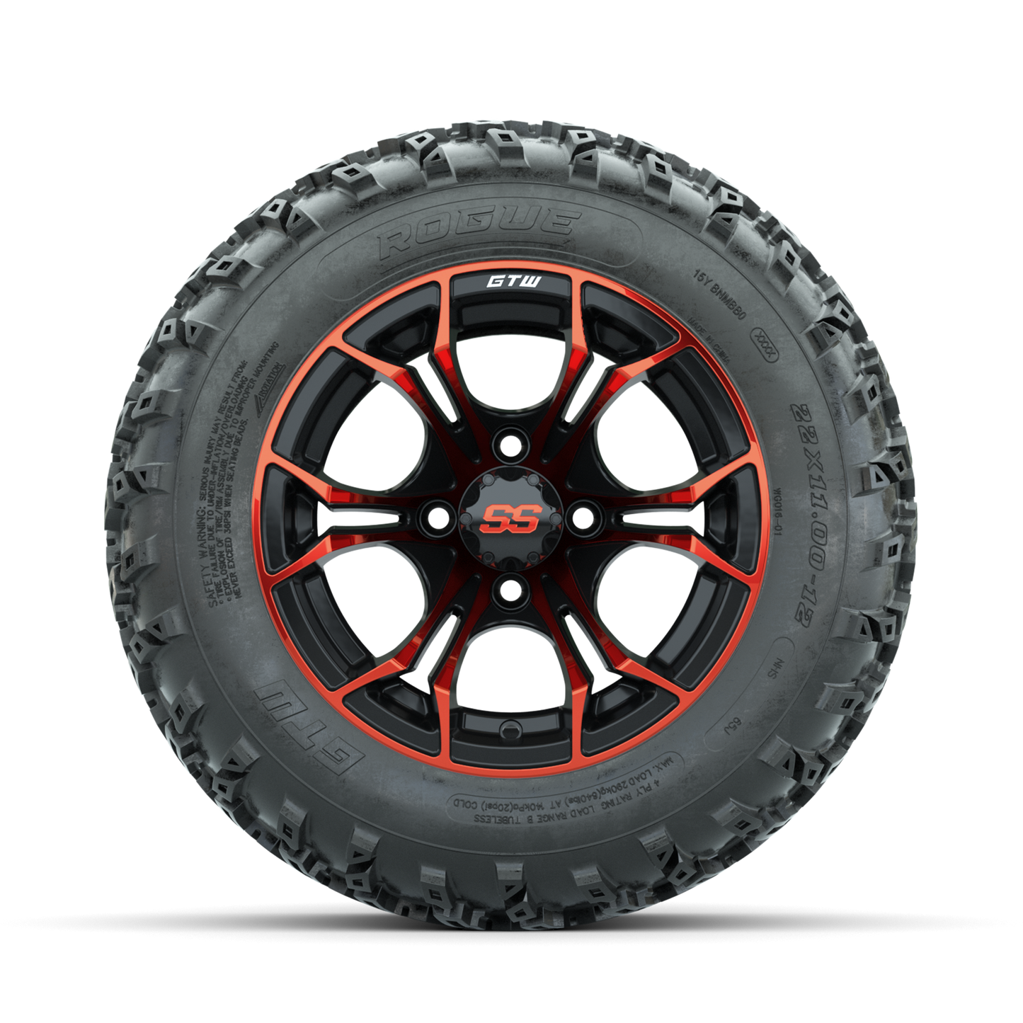 GTW Spyder Red/Black 12 in Wheels with 22x11.00-12 Rogue All Terrain Tires Full Set