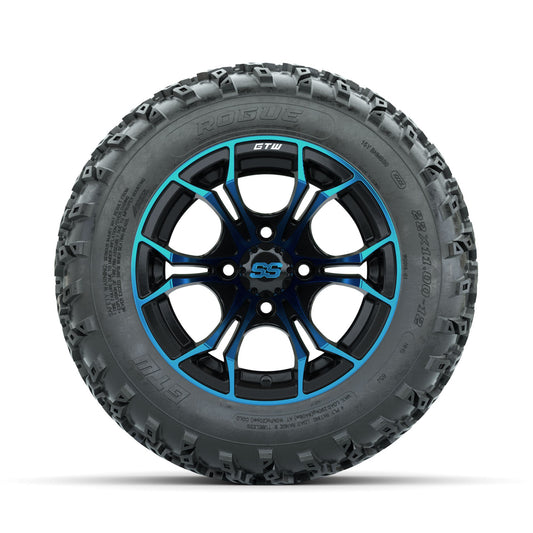 GTW Spyder Blue/Black 12 in Wheels with 22x11.00-12 Rogue All Terrain Tires Full Set