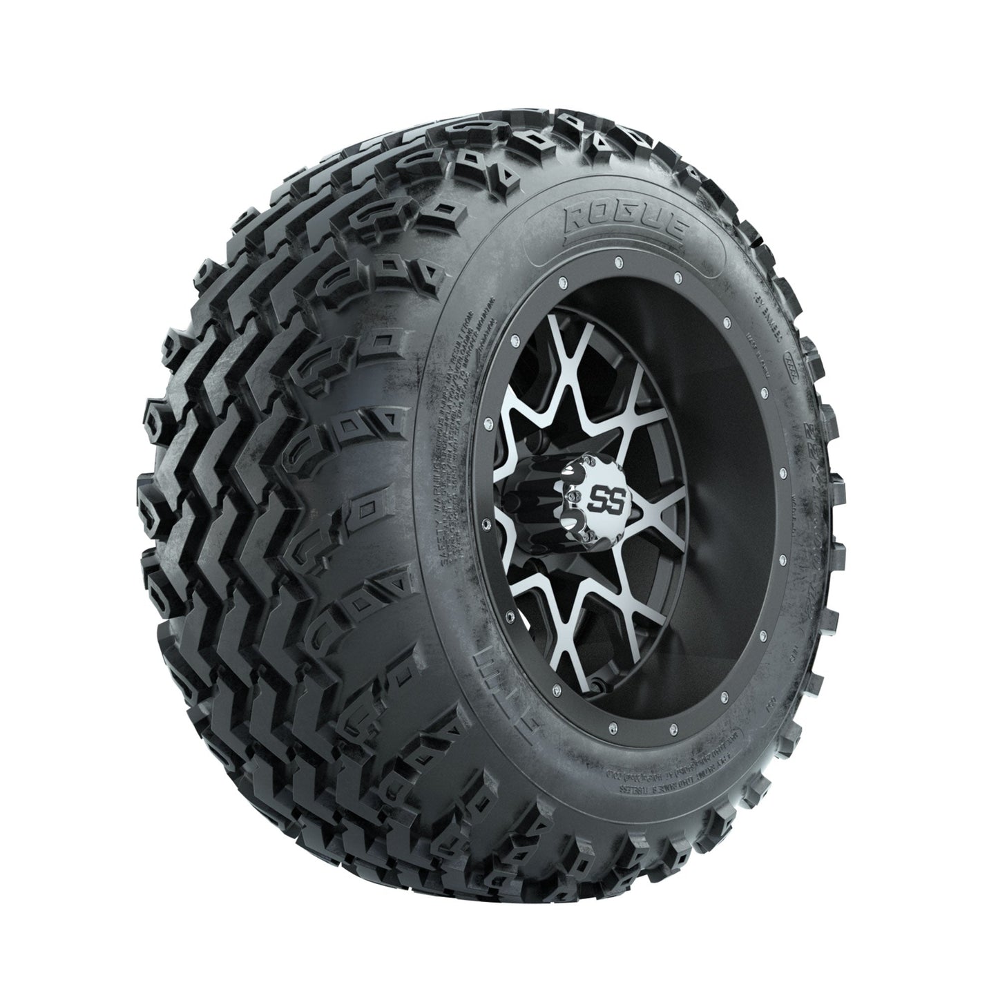 GTW Vortex Machined/Matte Grey 12 in Wheels with 22x11.00-12 Rogue All Terrain Tires Full Set