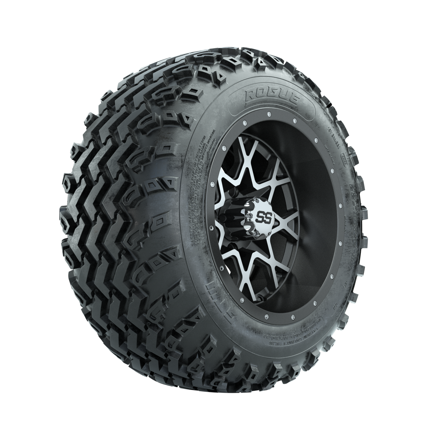 GTW Vortex Machined/Matte Grey 12 in Wheels with 22x11.00-12 Rogue All Terrain Tires Full Set