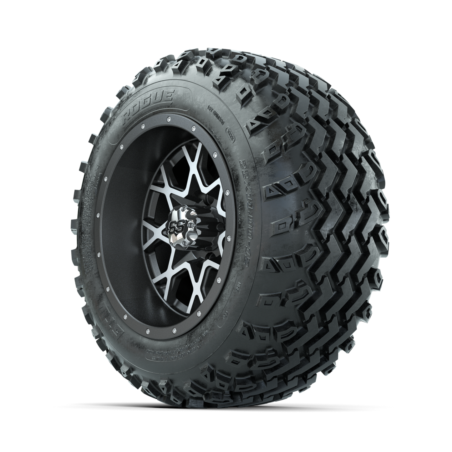GTW Vortex Machined/Matte Grey 12 in Wheels with 22x11.00-12 Rogue All Terrain Tires Full Set