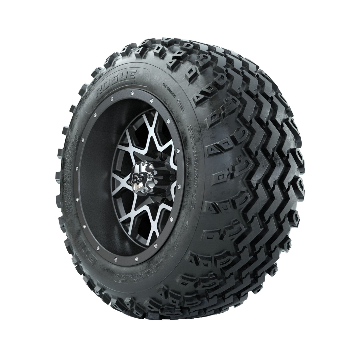 GTW Vortex Machined/Matte Grey 12 in Wheels with 22x11.00-12 Rogue All Terrain Tires Full Set