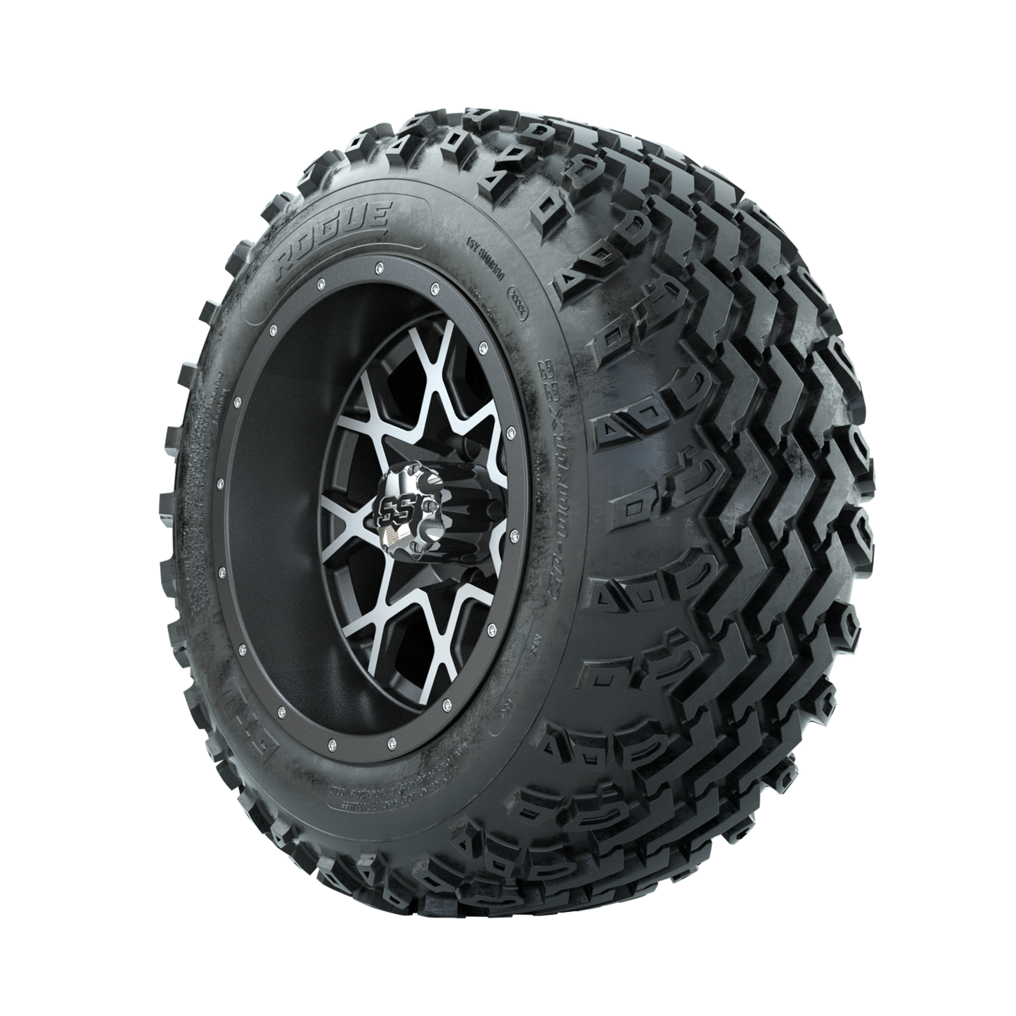 GTW Vortex Machined/Matte Grey 12 in Wheels with 22x11.00-12 Rogue All Terrain Tires Full Set